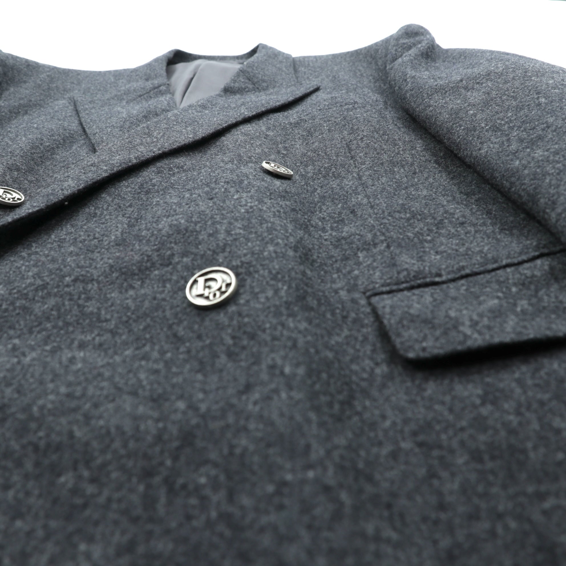 Christian Dior 80年代 日本製 ヴィンテージ ピークドラペル ダブルブレスト ブレザー テーラードジャケット ブレザー XL グレー ウール メタルボタン