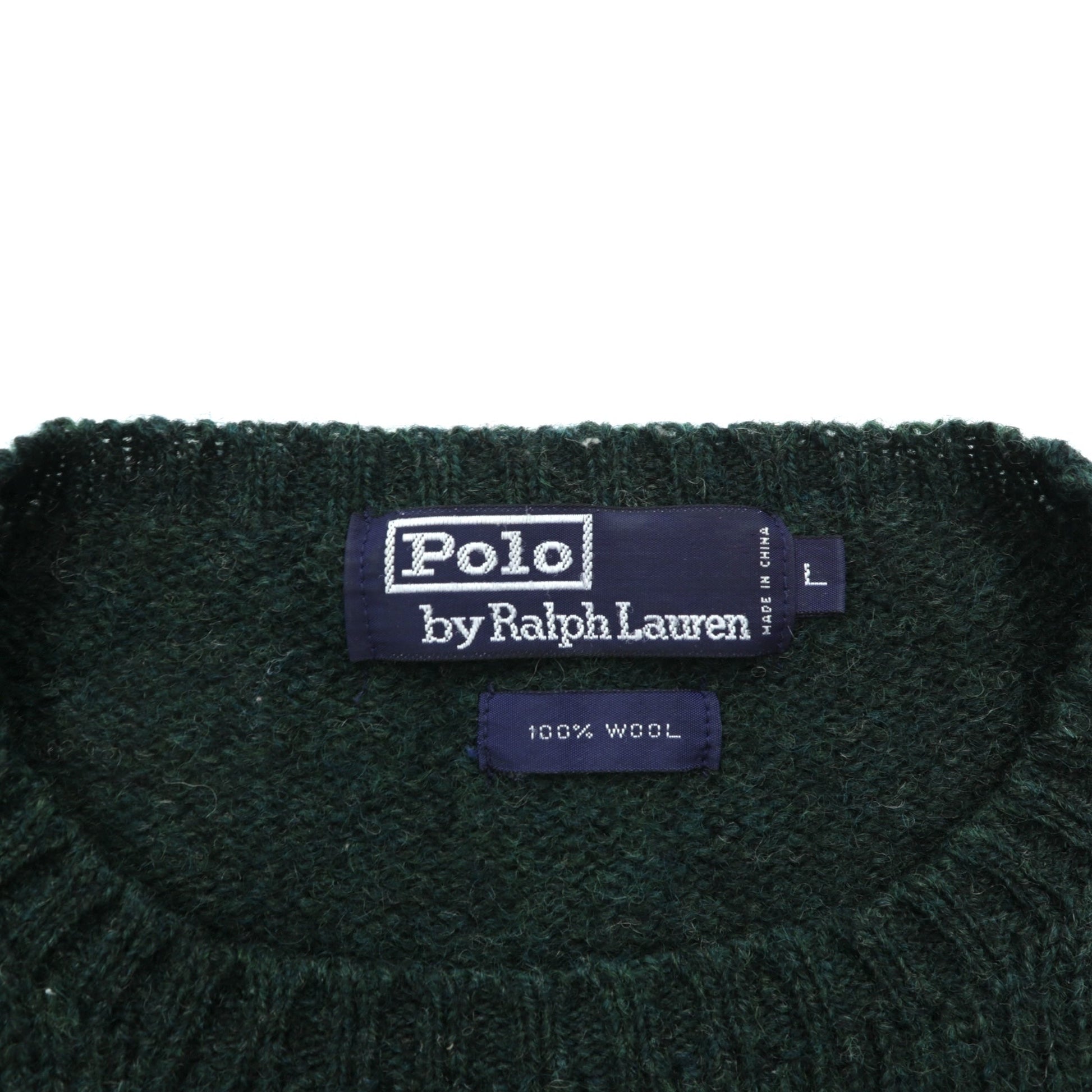 Polo Ralph Lauren 90年代 クルーネック ニット セーター L カーキ ウール スモールポニー刺繍