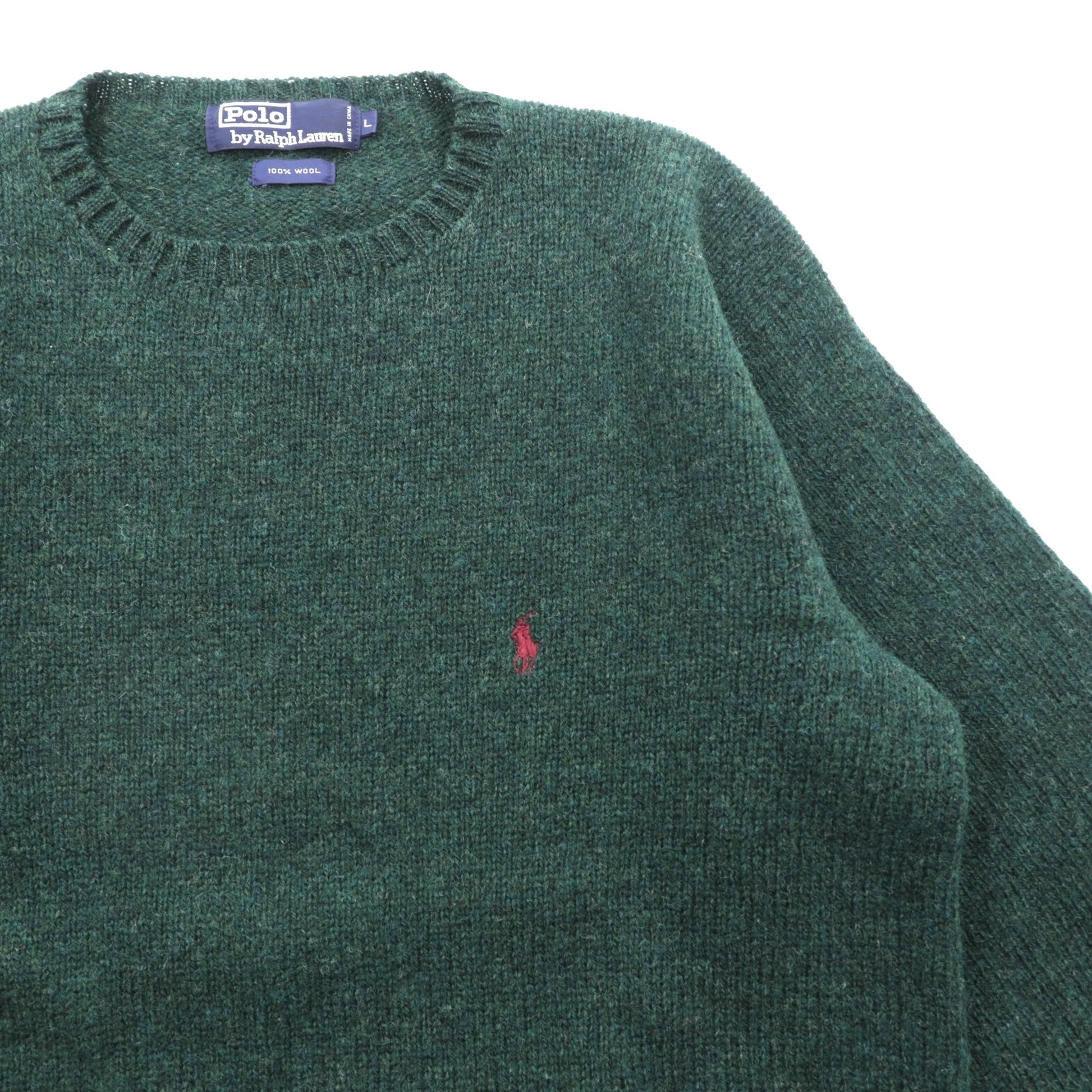 Polo Ralph Lauren 90年代 クルーネック ニット セーター L カーキ ウール スモールポニー刺繍