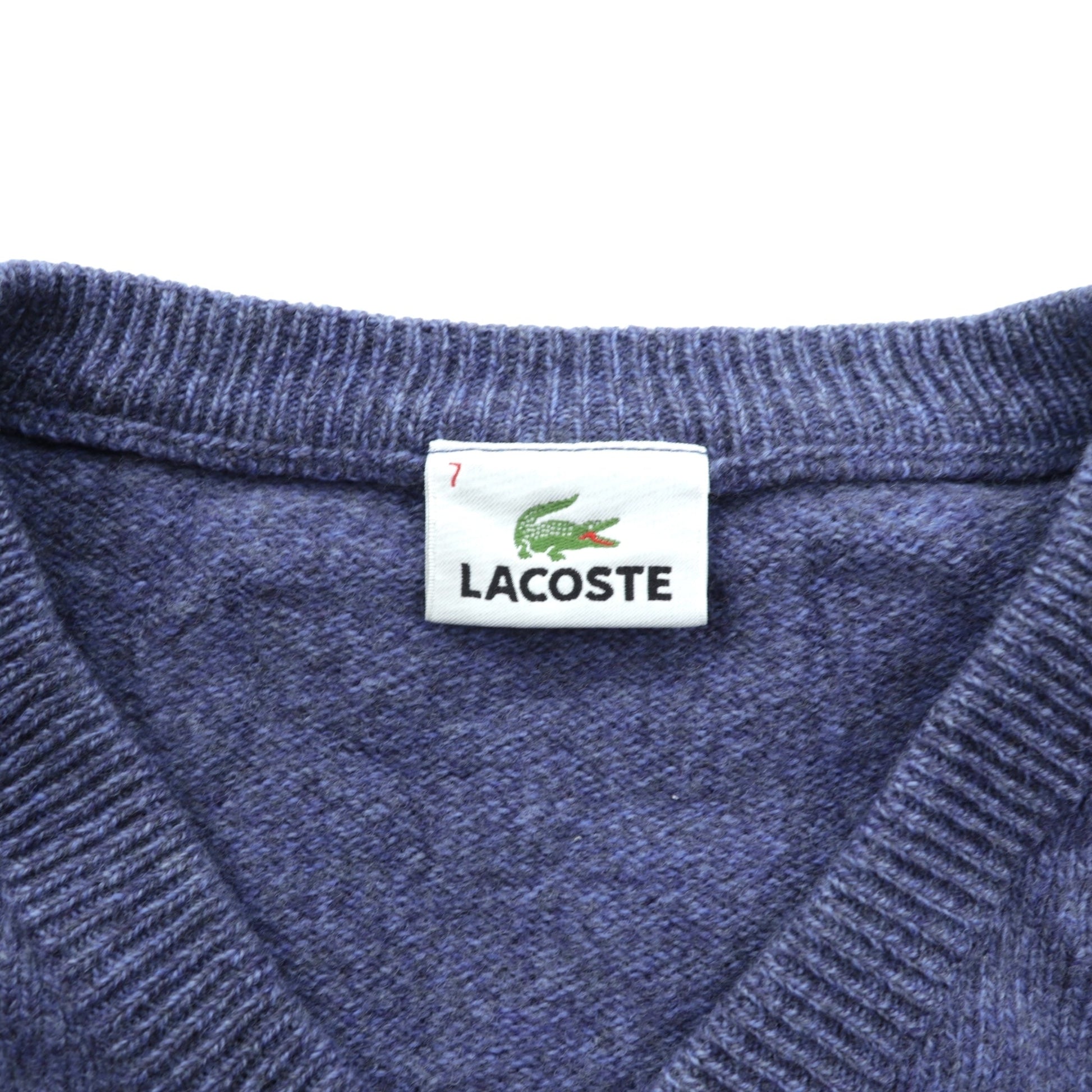 LACOSTE 90年代 Vネック ニット セーター XL ネイビー ウール ワンポイントロゴ