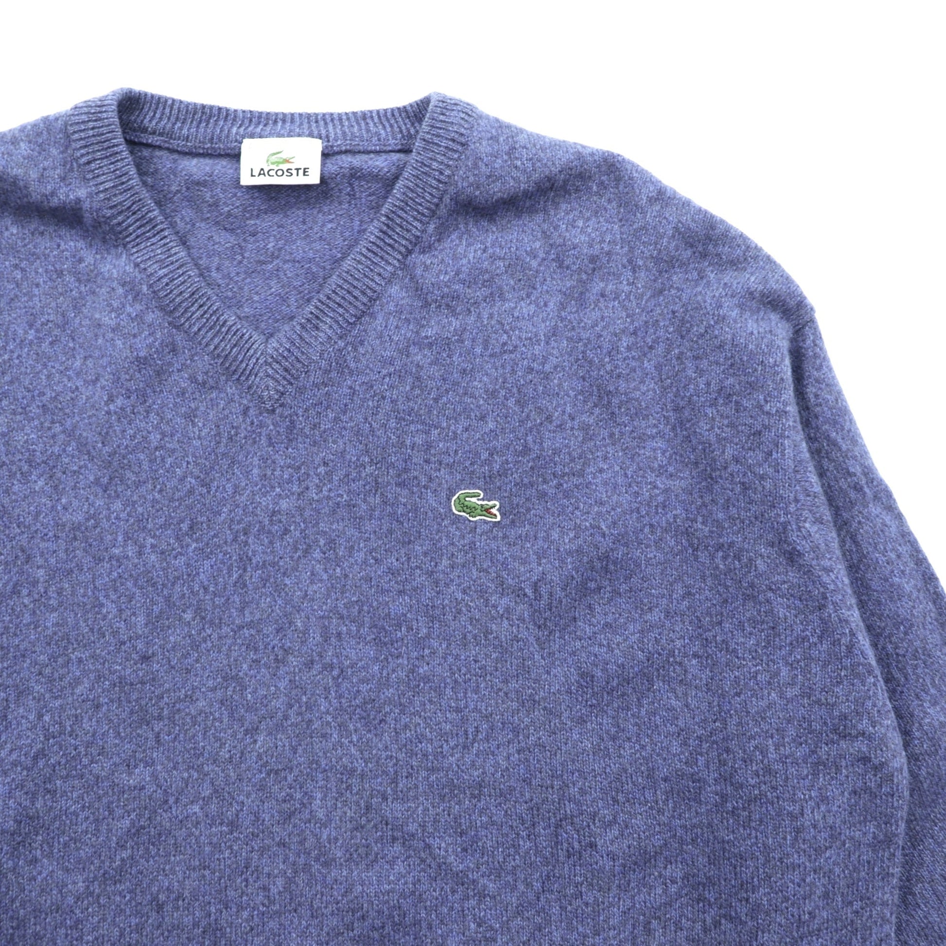 LACOSTE 90年代 Vネック ニット セーター XL ネイビー ウール ワンポイントロゴ
