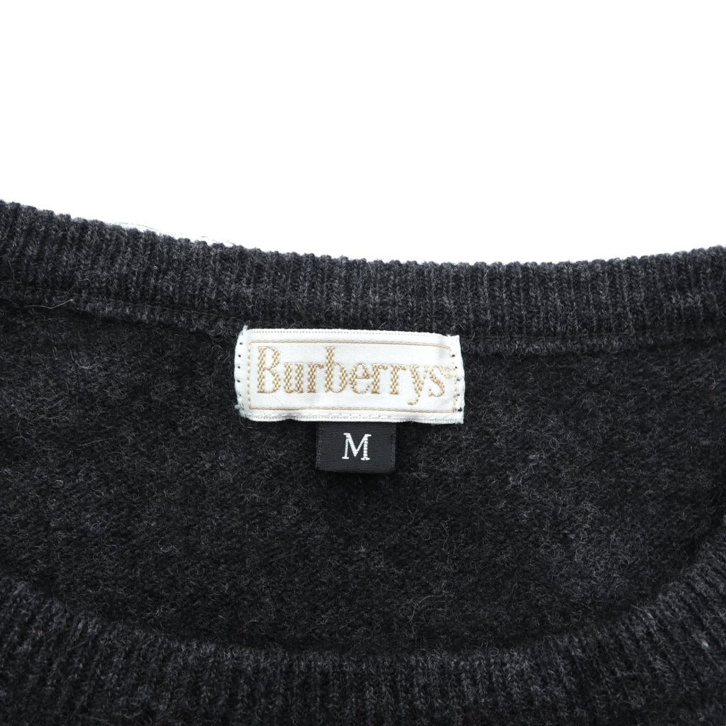 BURBERRY 90年代 アーガイル柄 クルーネック ニット セーター M グレー アンゴラ ウール