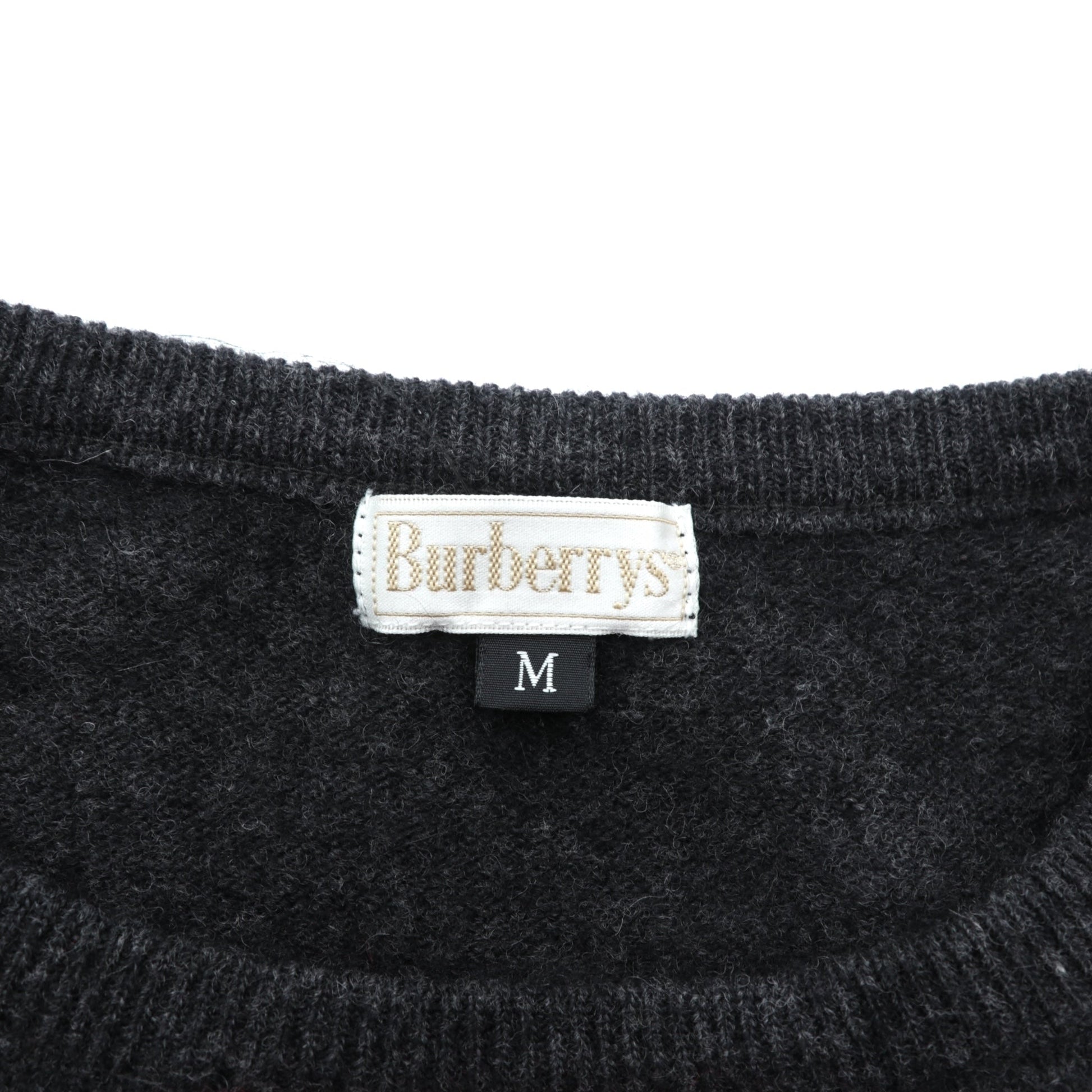 BURBERRY 90年代 アーガイル柄 クルーネック ニット セーター M グレー アンゴラ ウール