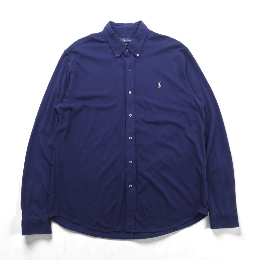 Ralph Lauren ニットオックスフォード ボタンダウン シャツ XL ネイビー KNIT OXFORD スモールポニー刺繍