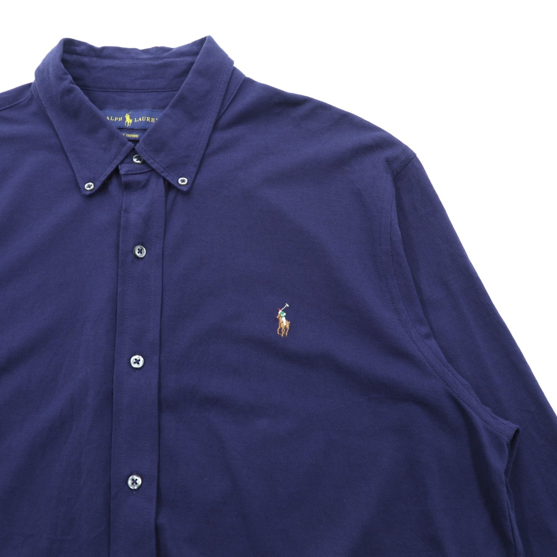 Ralph Lauren ニットオックスフォード ボタンダウン シャツ XL ネイビー KNIT OXFORD スモールポニー刺繍