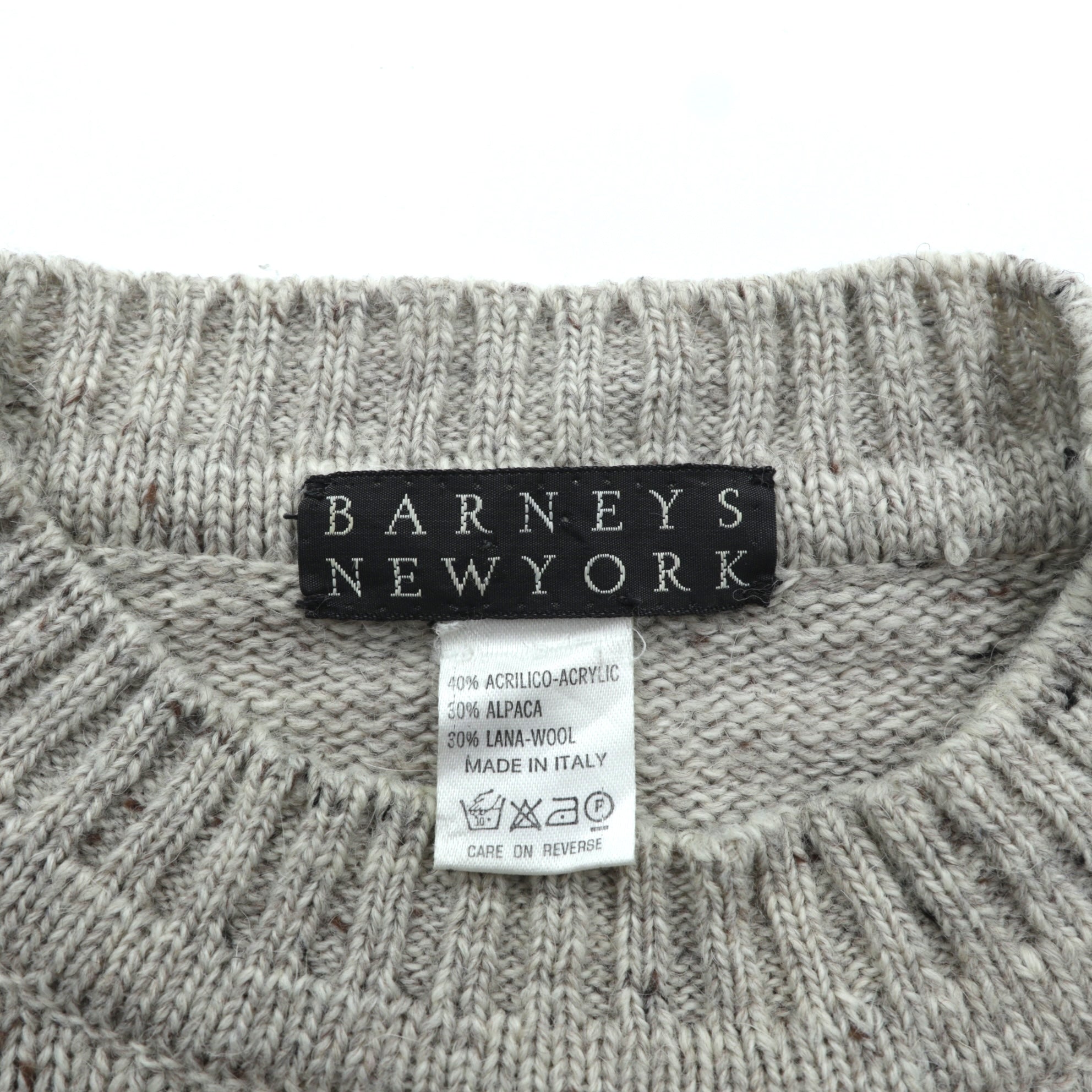 BARNEYS NEW YORK イタリア製 アーガイル柄 ニット セーター L ベージュ アクリル アルパカ混