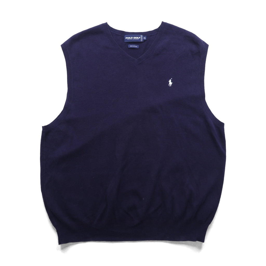 POLO GOLF RALPH LAUREN 90年代 イタリアニット ニットベスト XL ネイビー ITALIAN YARN スモールポニー刺繍