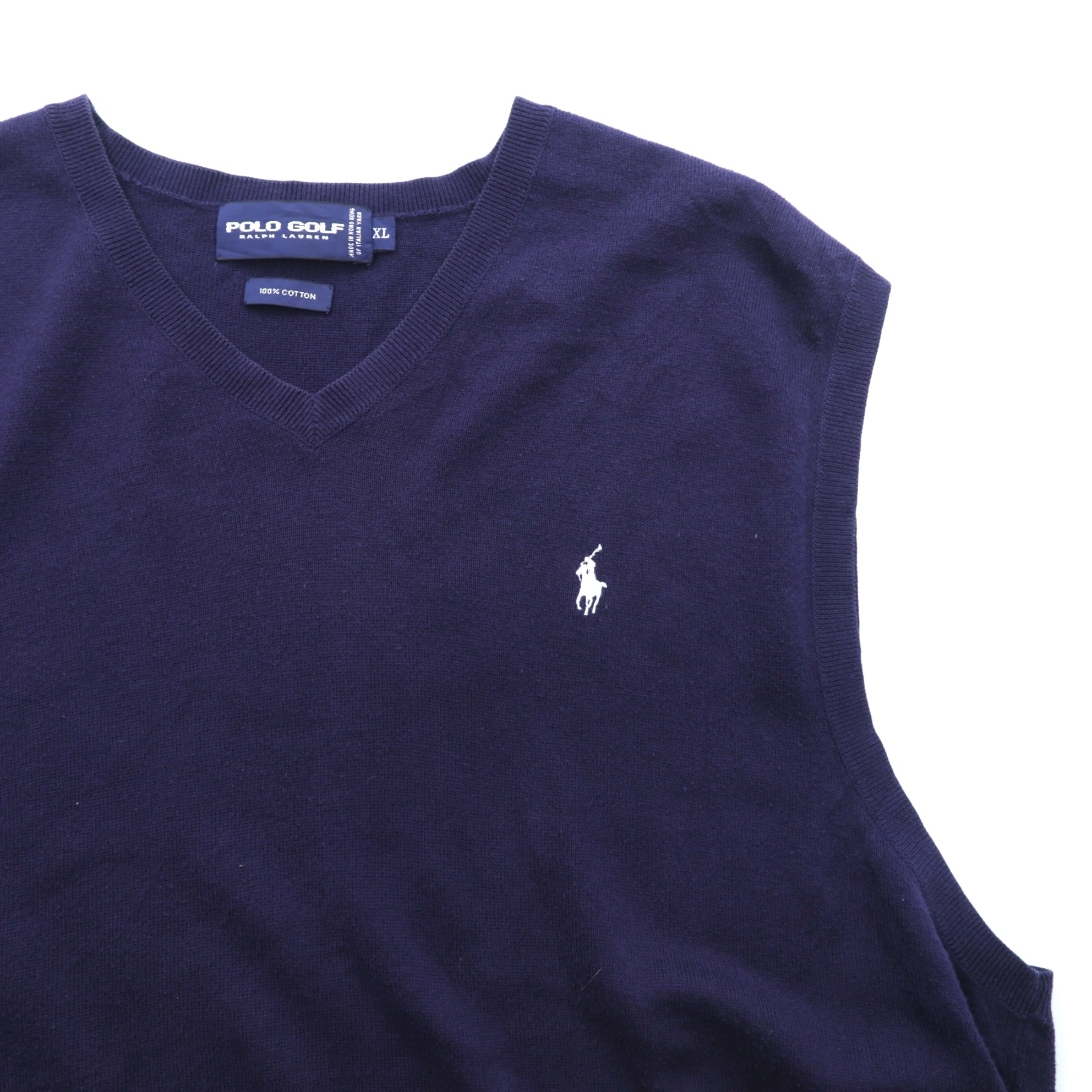 POLO GOLF RALPH LAUREN 90年代 イタリアニット ニットベスト XL ネイビー ITALIAN YARN スモールポニー刺繍