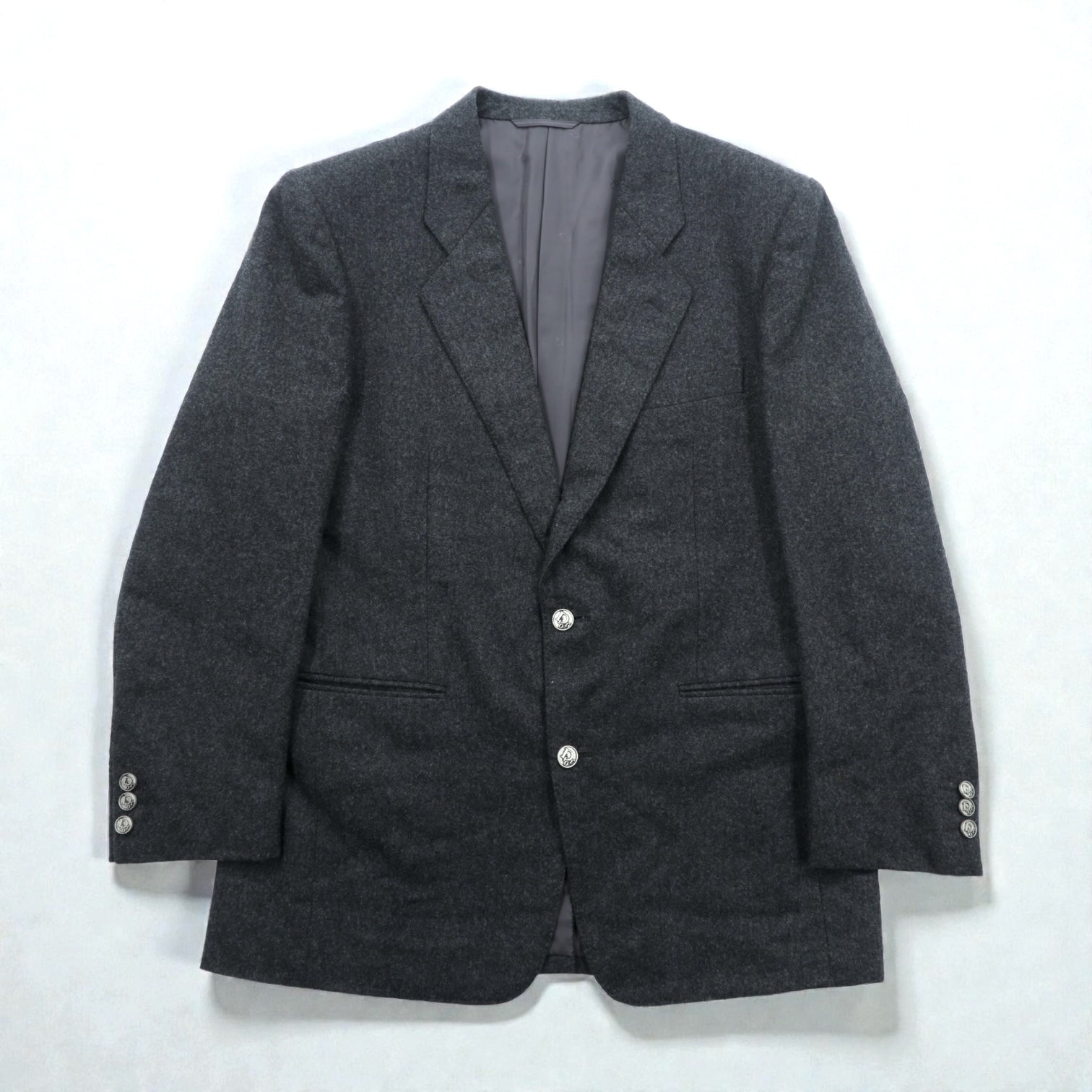 Christian Dior 80年代 日本製 ヴィンテージ ブレザー 2B テーラードジャケット ブレザー XL グレー ウール メタルボタン