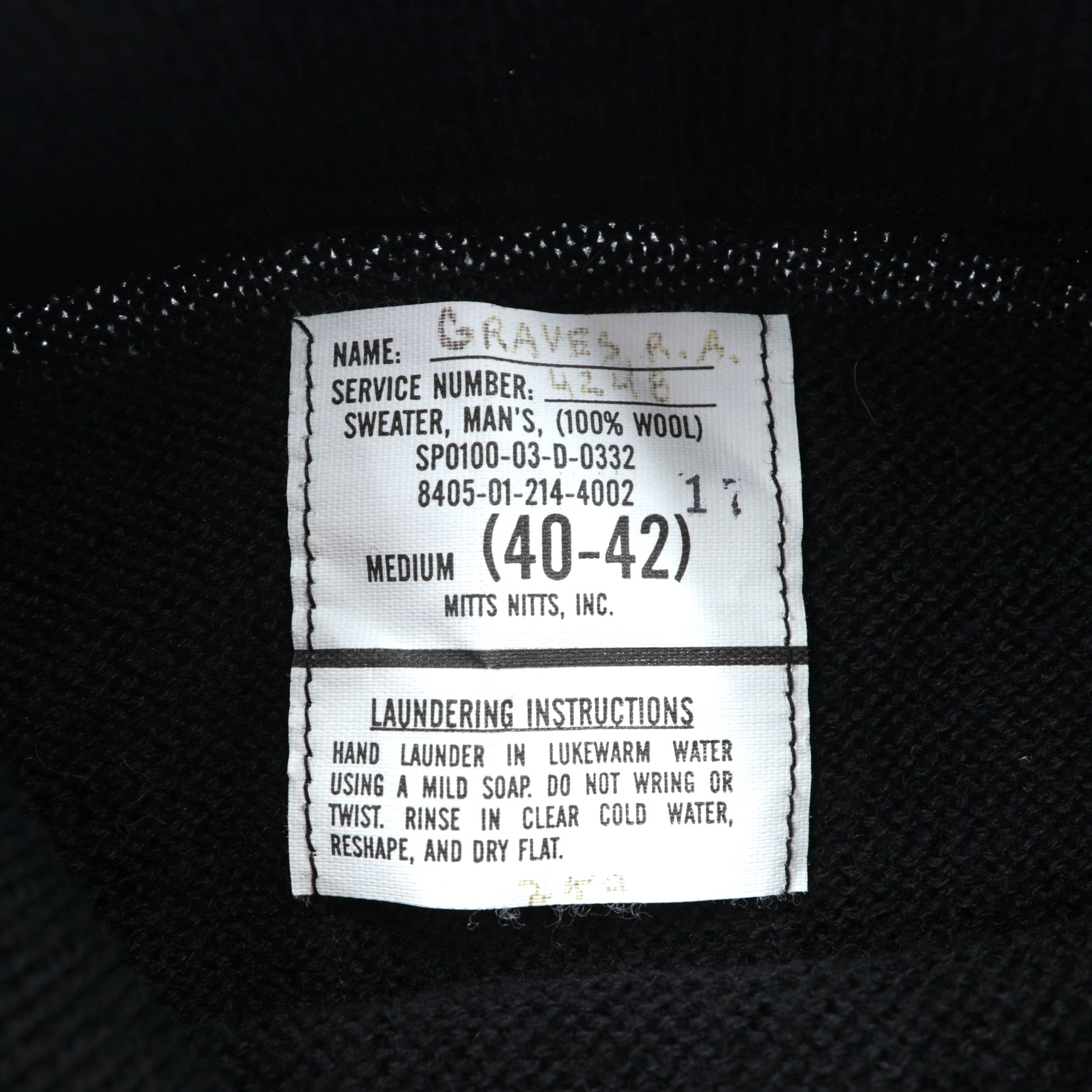 VINTAGE 00年代 US NAVY 米海軍 モックネック ニット セーター M ブラック ウール 8405-01-214-4002 MITTS NITTS INC