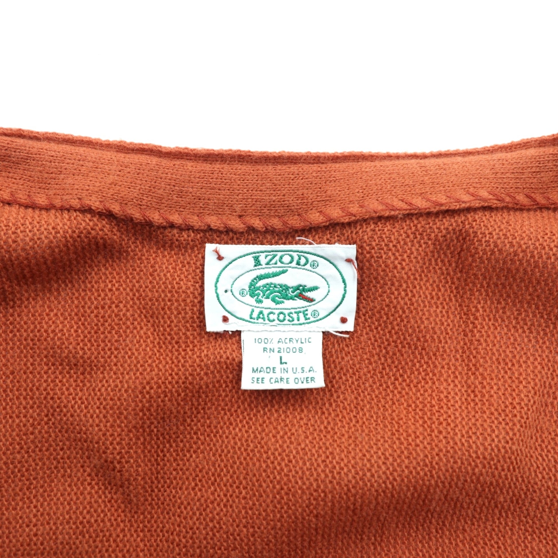 IZOD LACOSTE 80年代 USA製 ニット カーディガン L オレンジ アクリル ワンポイントロゴ