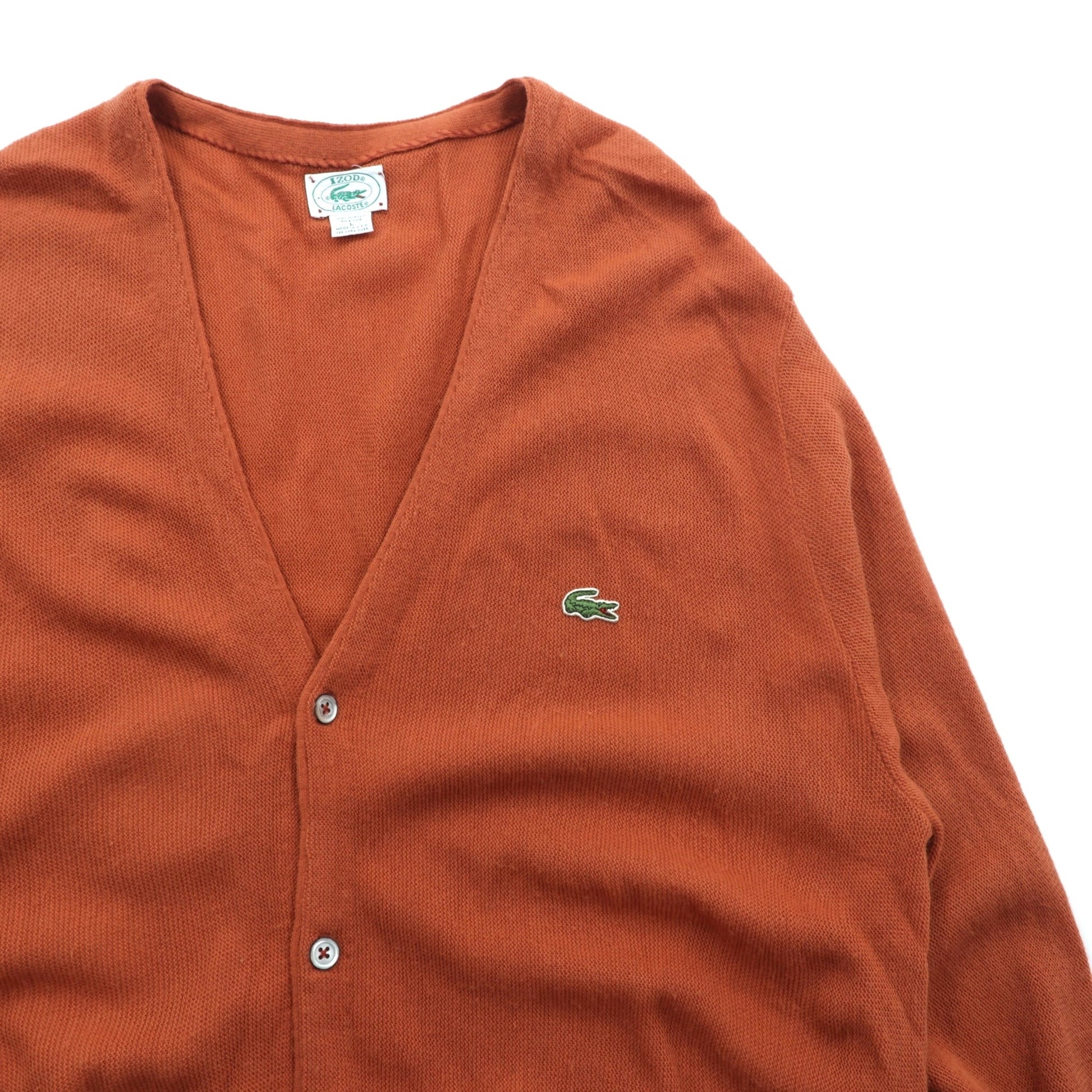 IZOD LACOSTE 80年代 USA製 ニット カーディガン L オレンジ アクリル ワンポイントロゴ
