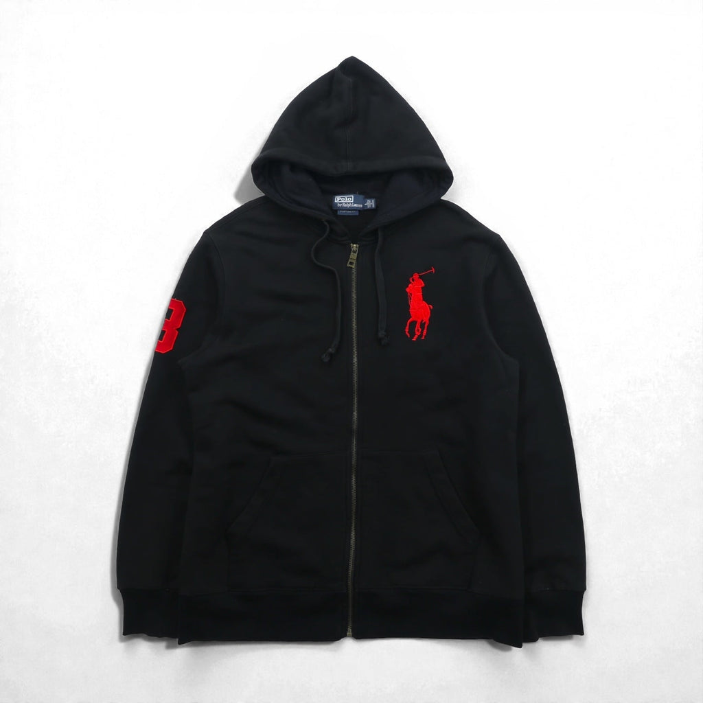 Polo Ralph Lauren ビッグポニー 刺繍 ジップパーカー L ブラック 裏起毛 CUSTOM FIT コットン