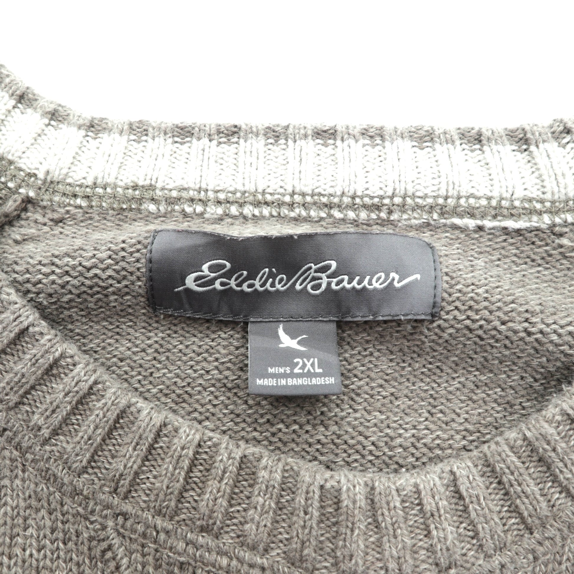 Eddie Bauer 前V クルーネック コットン ニット セーター XL ベージュ ラグランスリーブ
