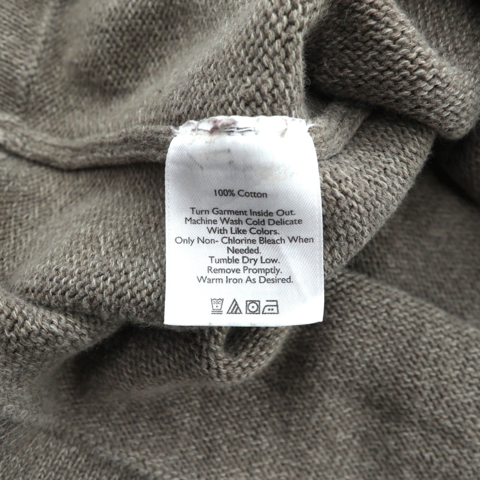 Eddie Bauer 前V クルーネック コットン ニット セーター XL ベージュ ラグランスリーブ