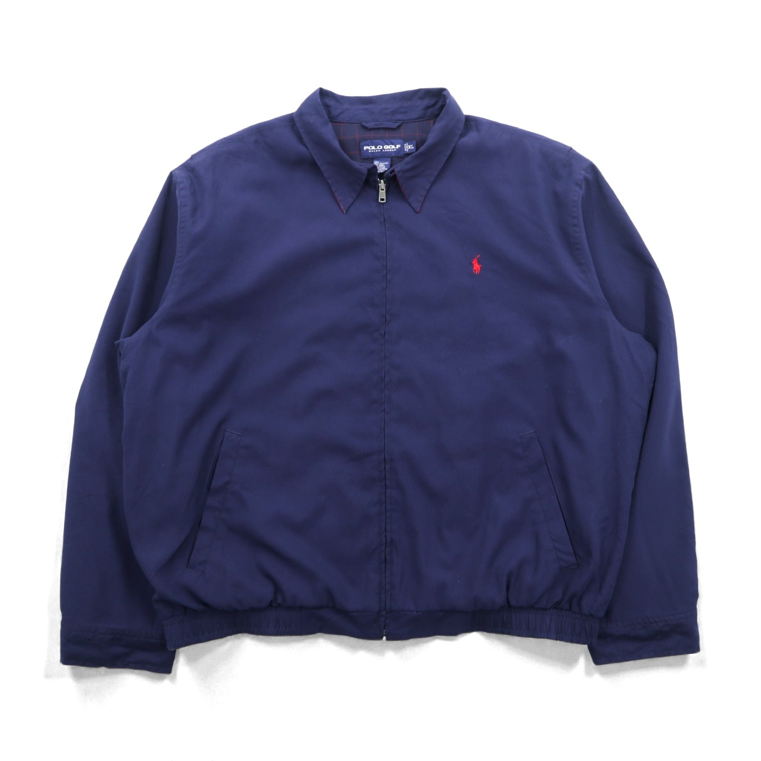 POLO GOLF RALPH LAUREN 90年代 ピーチスキン スウィングトップ ハリントンジャケット XL ネイビー 裏地チェック スモールポニー刺繍 チンストラップ