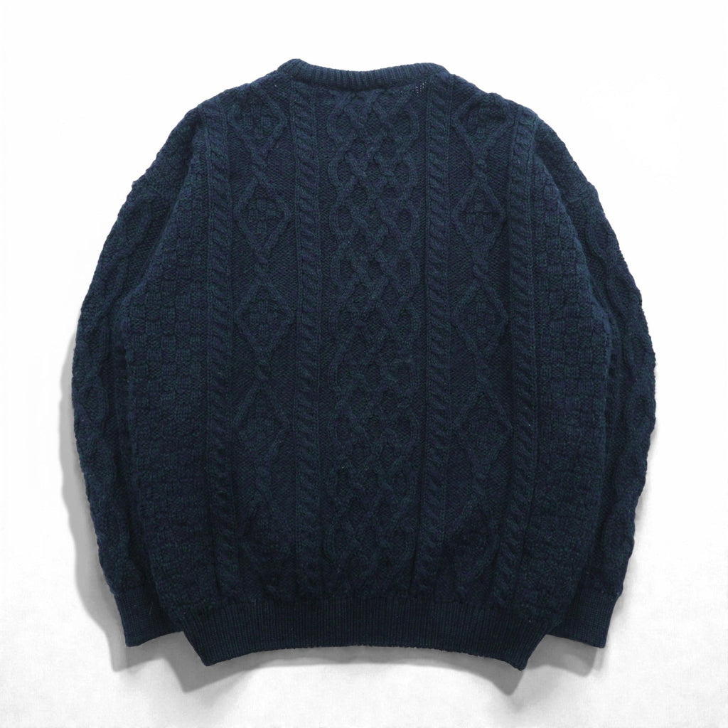 90s Ireland Vintage Cable Knit ARAN COUNTRY フィッシャーマン アラン ニット セーター 2XL ネイビー ウール 90年代 アイルランド製