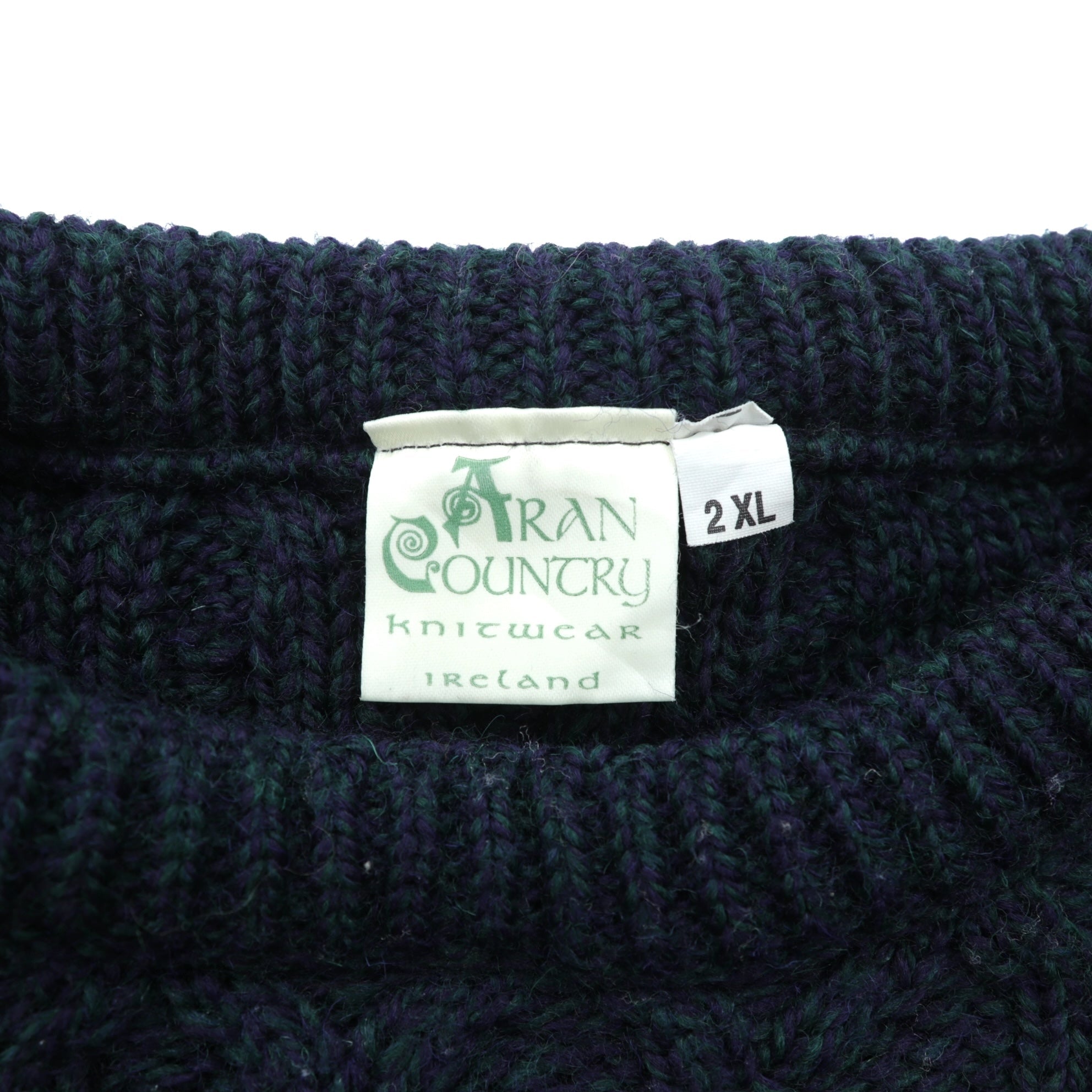 90s Ireland Vintage Cable Knit ARAN COUNTRY フィッシャーマン アラン ニット セーター 2XL ネイビー ウール 90年代 アイルランド製