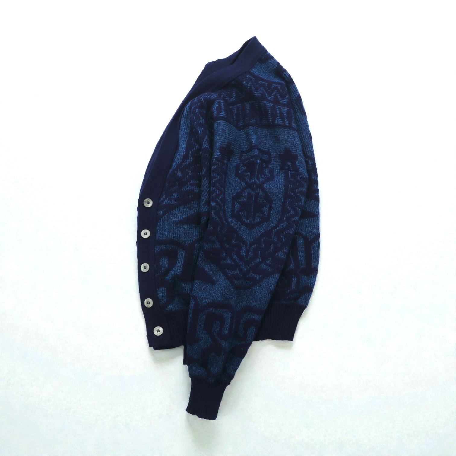 90s USA Vintage Jacquard Knit GITANO 幾何学柄 ニット カーディガン XL ネイビー アクリル 90年代 USA製