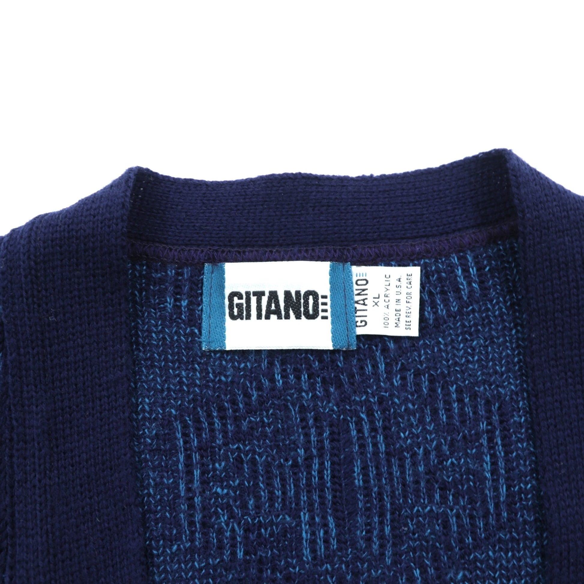 90s USA Vintage Jacquard Knit GITANO 幾何学柄 ニット カーディガン XL ネイビー アクリル 90年代 USA製