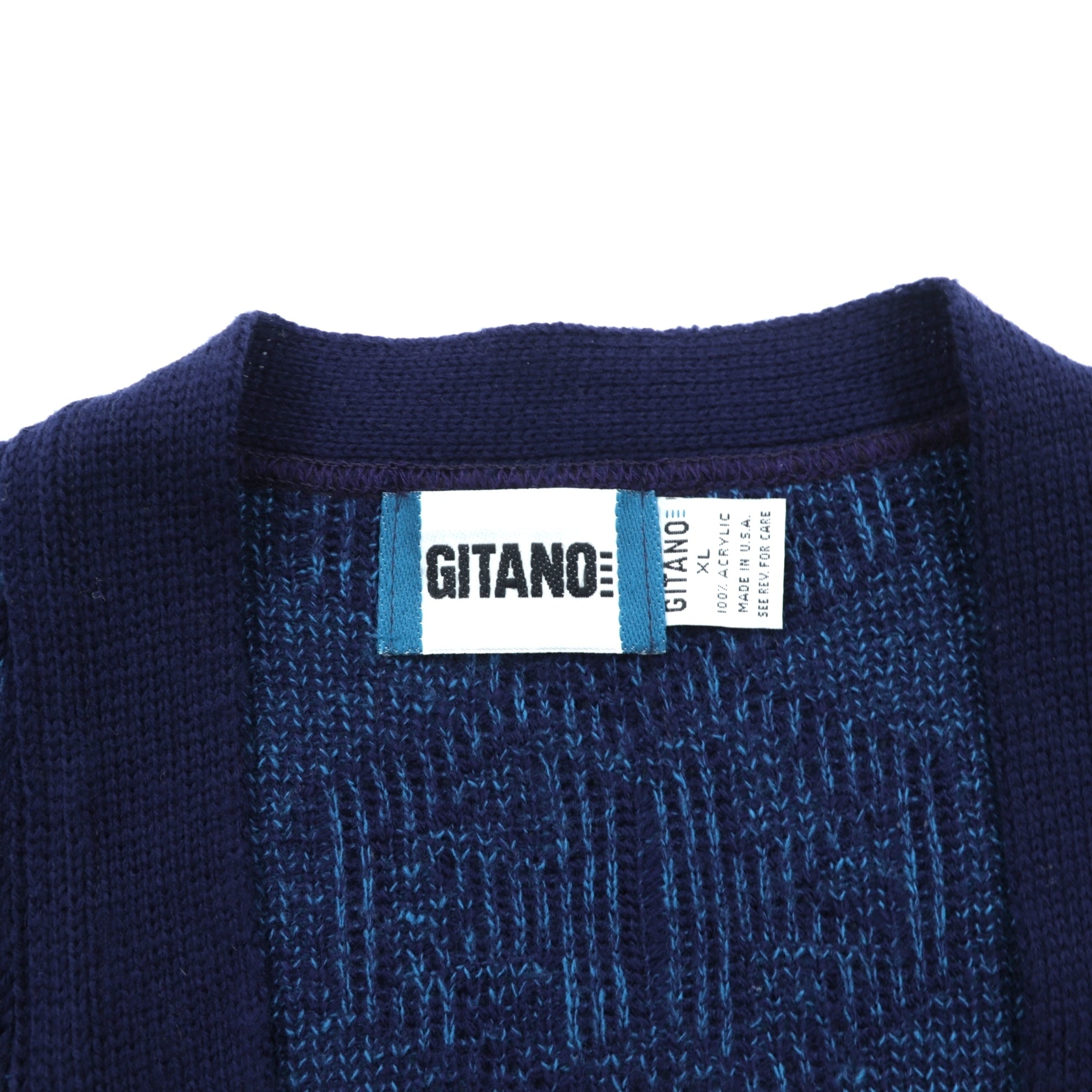 90s USA Vintage Jacquard Knit GITANO 幾何学柄 ニット カーディガン XL ネイビー アクリル 90年代 USA製