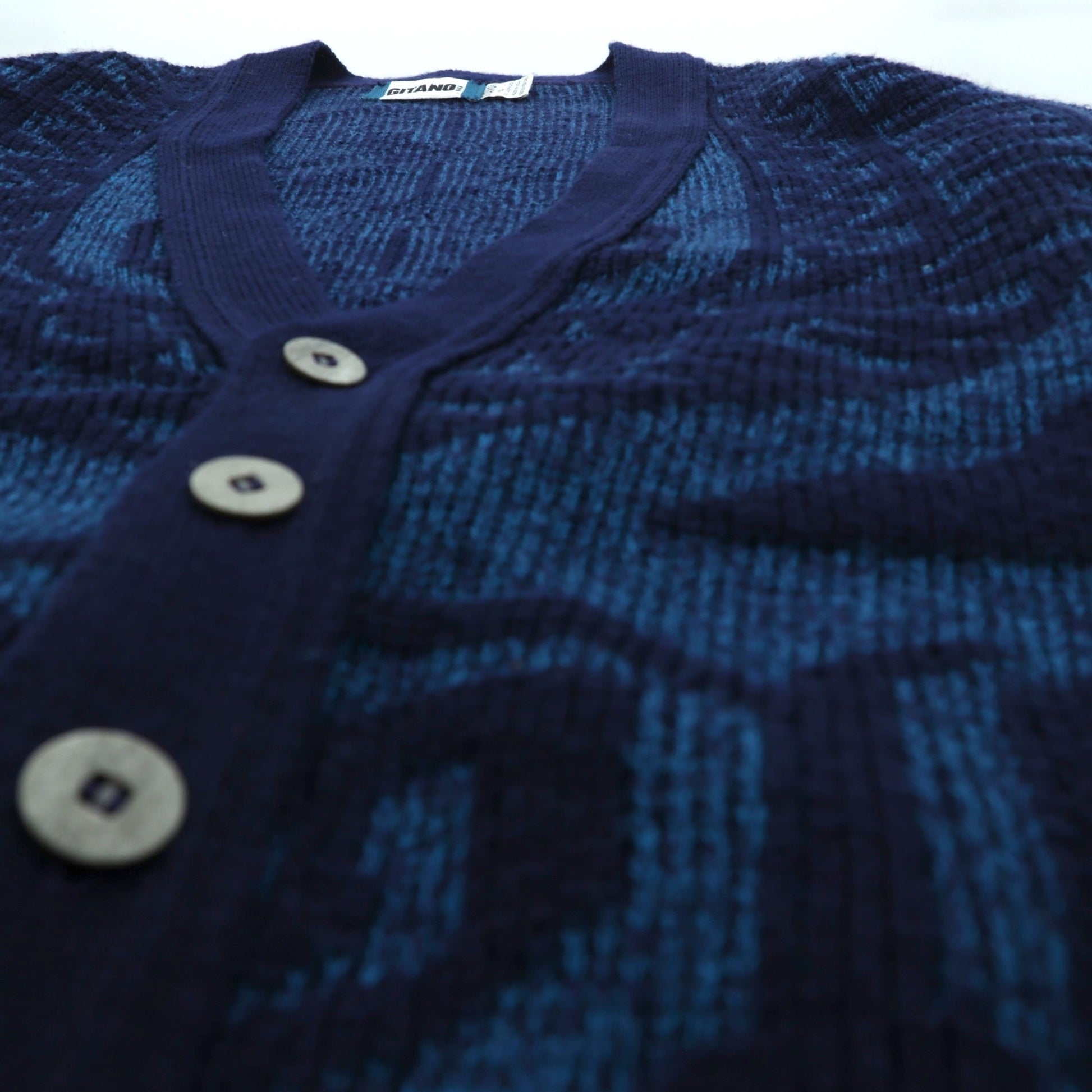 90s USA Vintage Jacquard Knit GITANO 幾何学柄 ニット カーディガン XL ネイビー アクリル 90年代 USA製