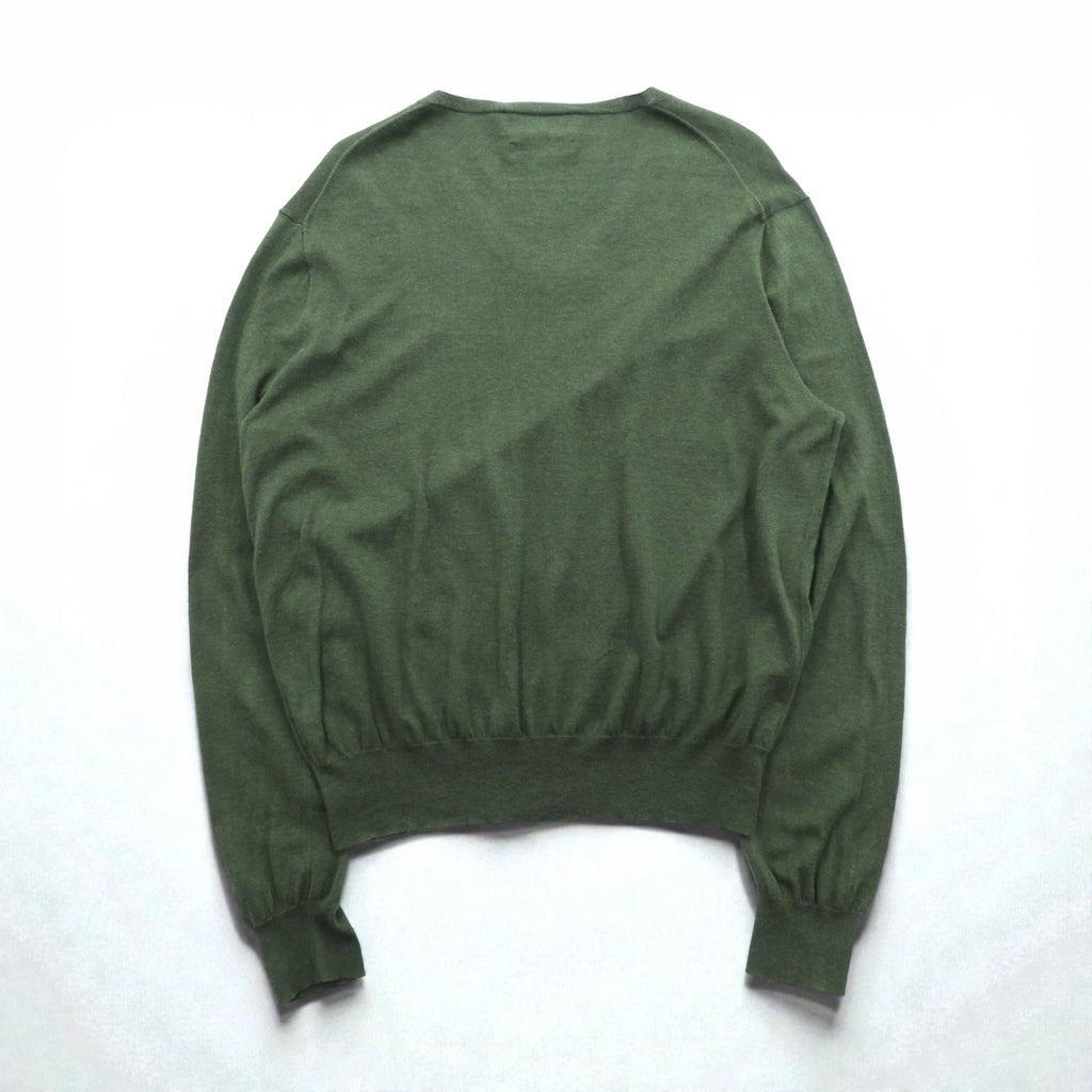 Polo Ralph Lauren 90年代 Vネック ピマコットン ニット セーター L カーキ スモールポニー刺繍