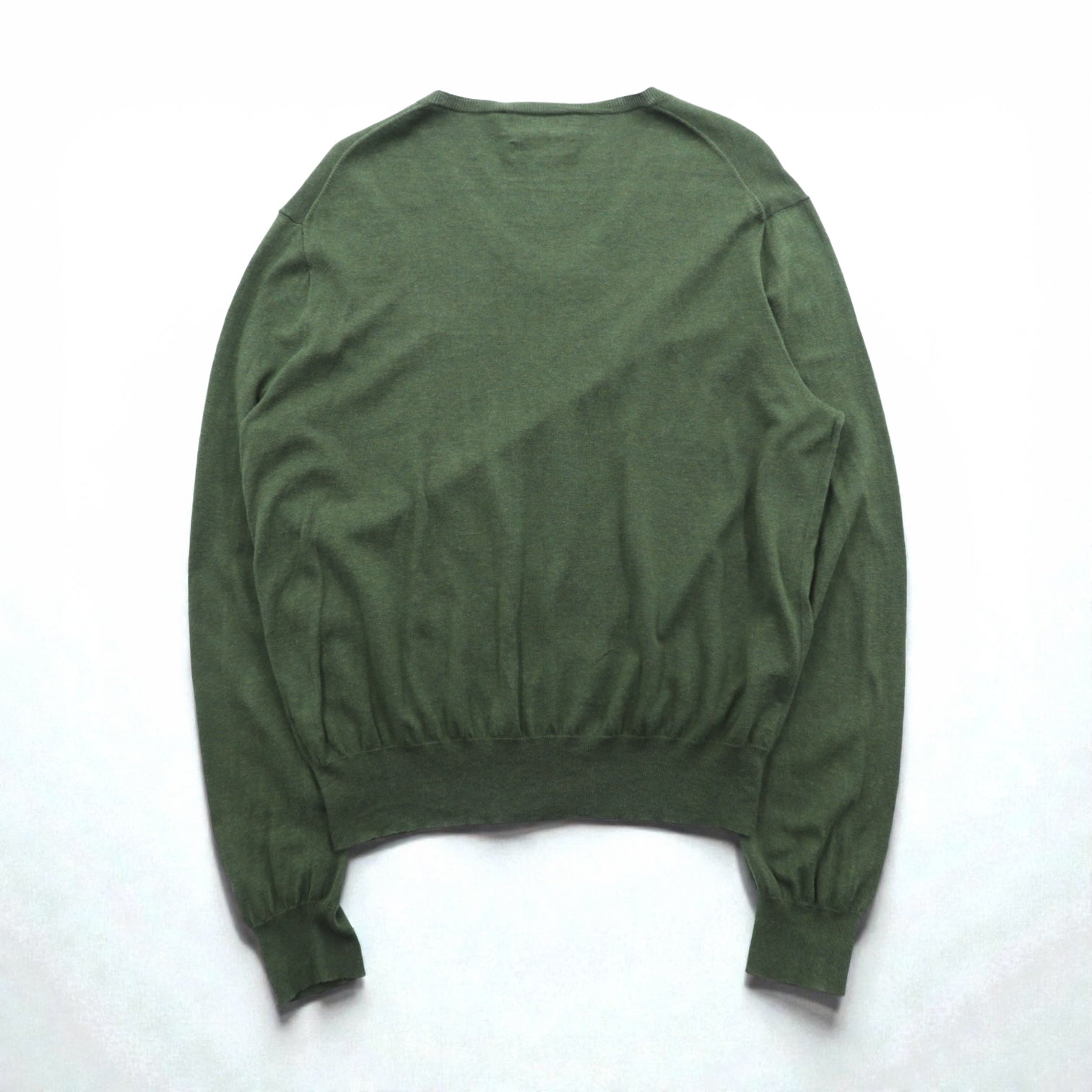 Polo Ralph Lauren 90年代 Vネック ピマコットン ニット セーター L カーキ スモールポニー刺繍