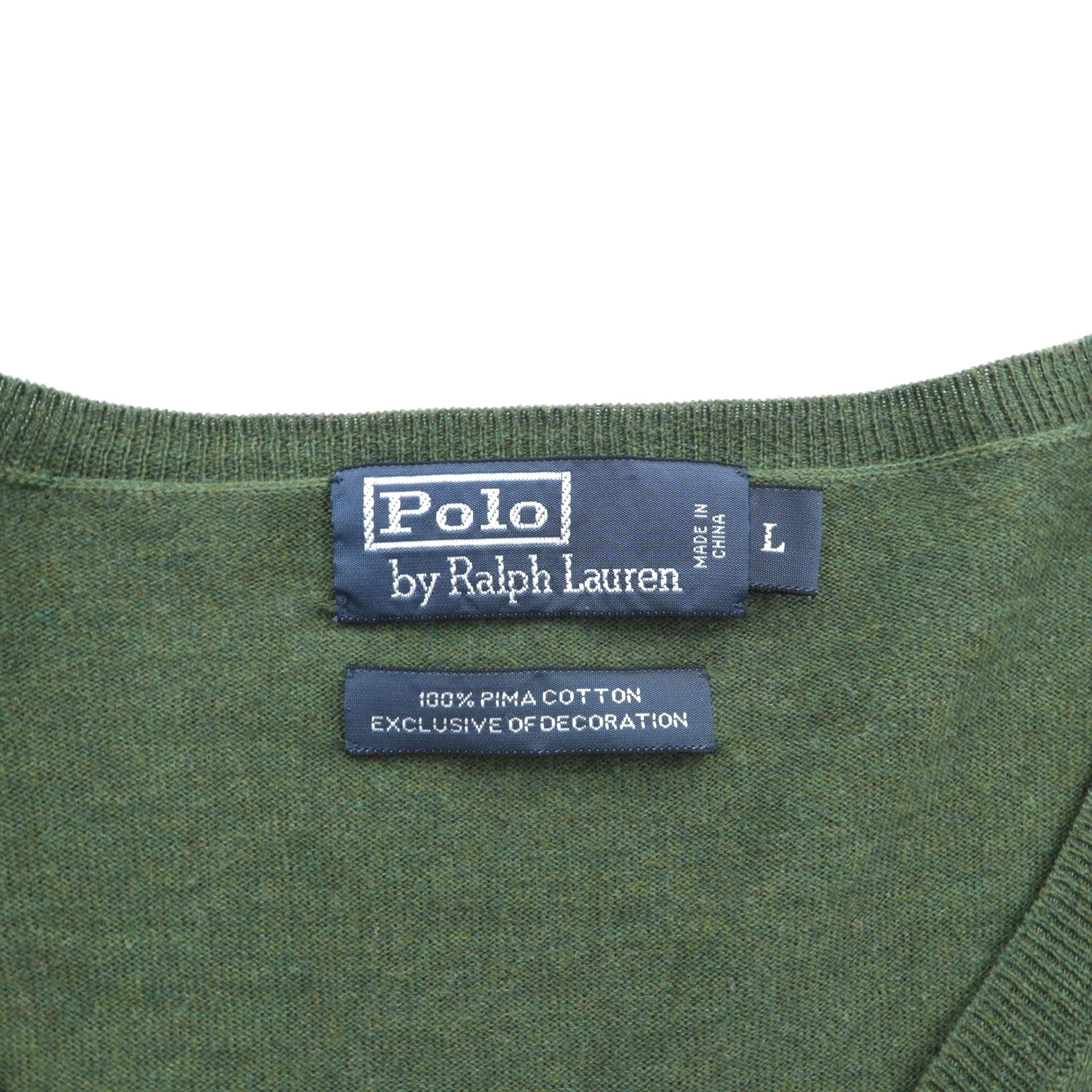 Polo Ralph Lauren 90年代 Vネック ピマコットン ニット セーター L カーキ スモールポニー刺繍
