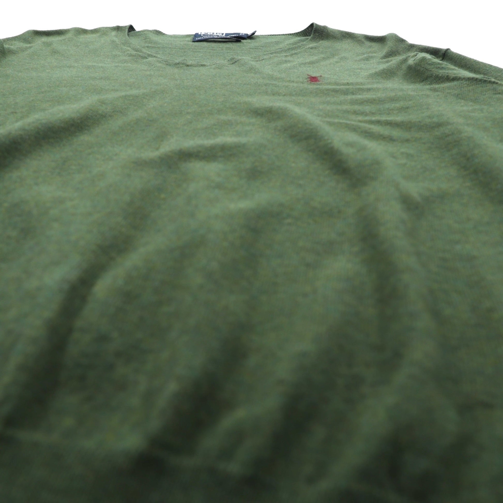 Polo Ralph Lauren 90年代 Vネック ピマコットン ニット セーター L カーキ スモールポニー刺繍