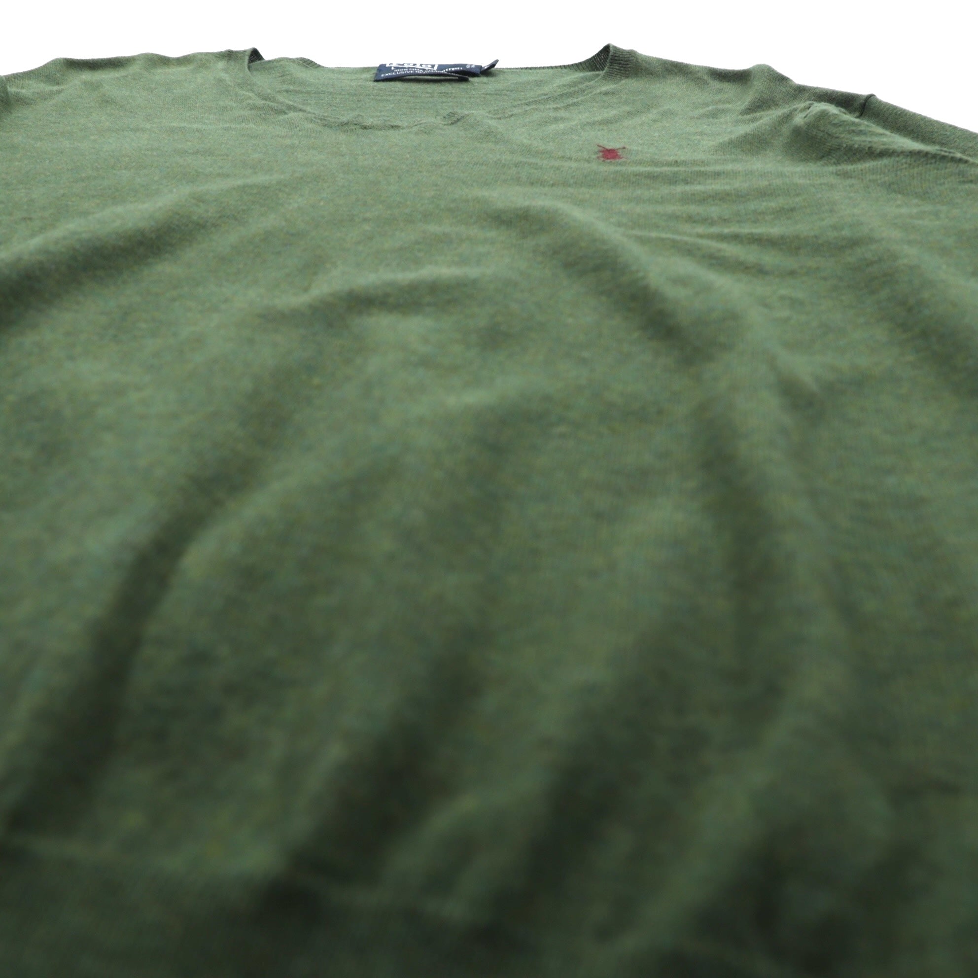 Polo Ralph Lauren 90年代 Vネック ピマコットン ニット セーター L カーキ スモールポニー刺繍