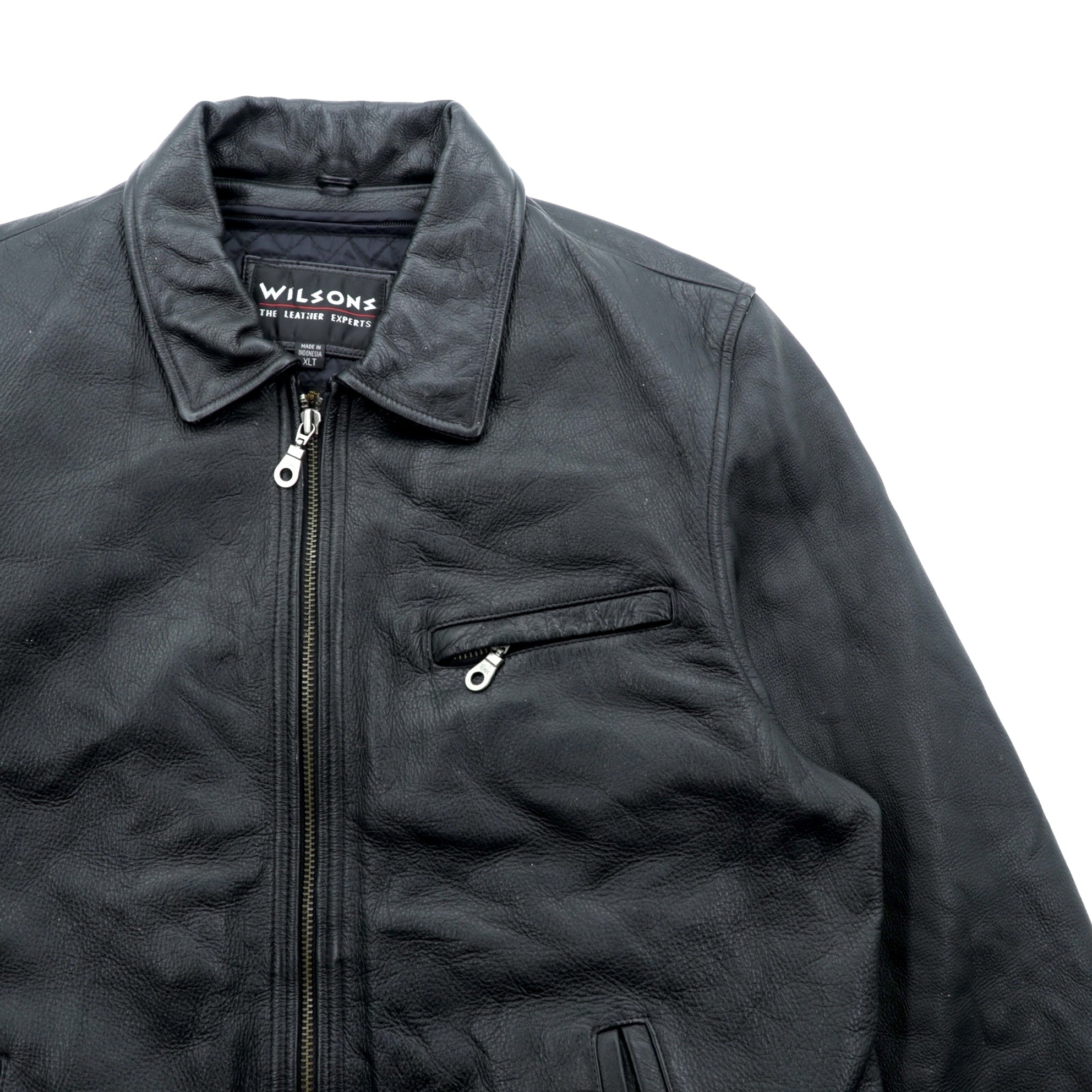 WILSONS 90年代 レザージャケット 中綿 Thinsulate Ultra ライダース XL ブラック 襟付き キルティングライナー 着脱式 ジップアップ