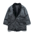 Vintage Black Leather Fur Coat ダブルブレスト レザー カーコート 中綿 XL ショールカラー ファー キルティングライナー ドローコード ZINIZ HOMME