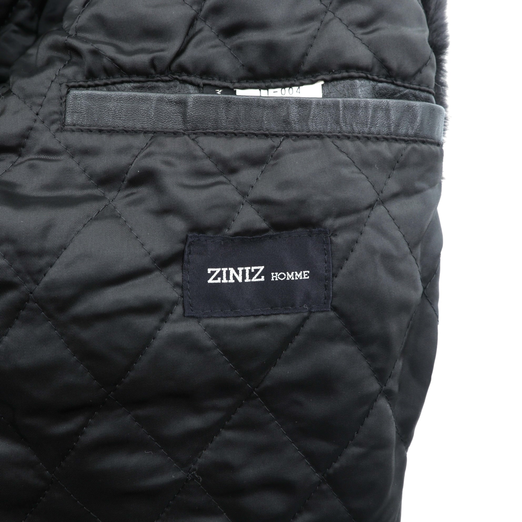Vintage Black Leather Fur Coat ダブルブレスト レザー カーコート 中綿 XL ショールカラー ファー キルティングライナー ドローコード ZINIZ HOMME