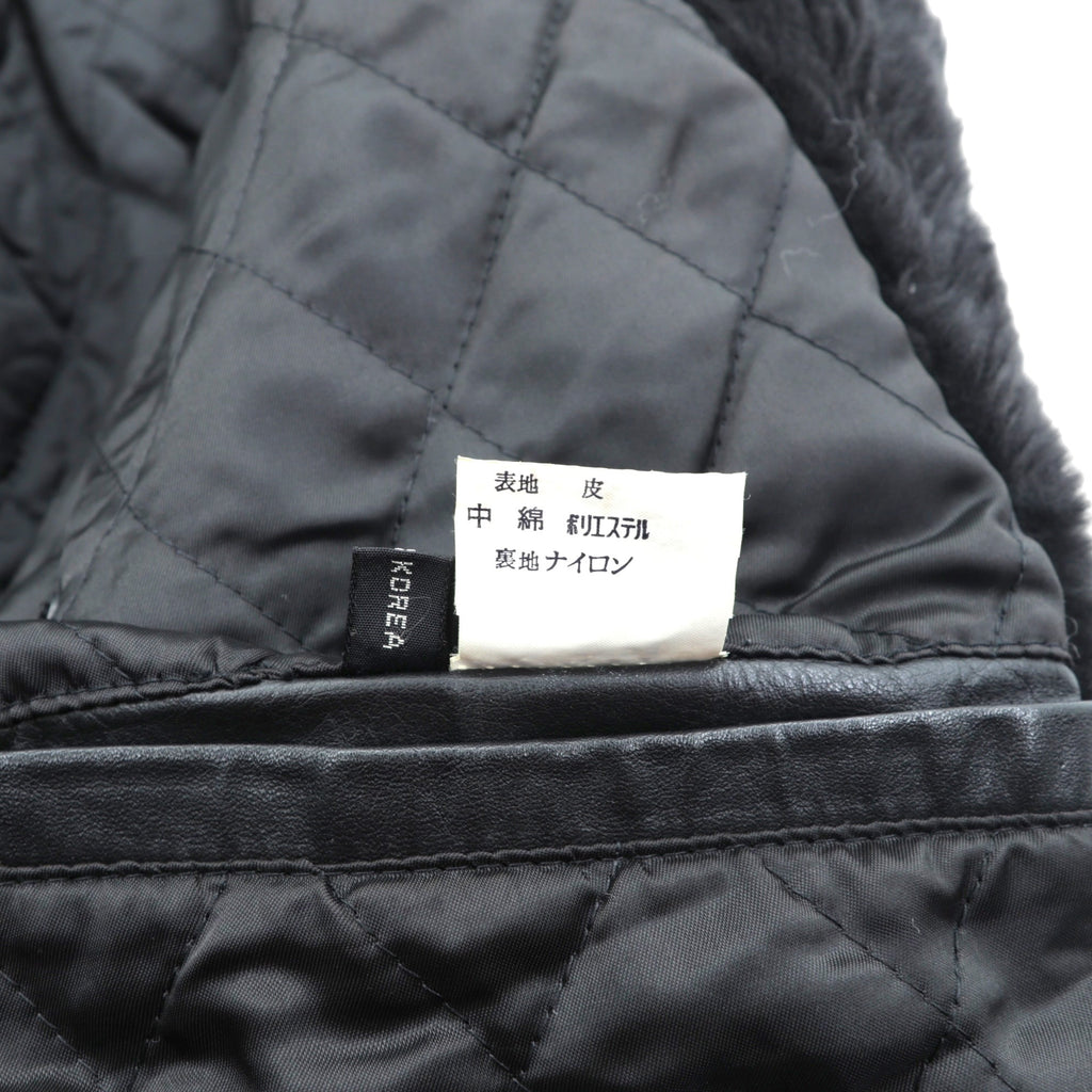 Vintage Black Leather Fur Coat ダブルブレスト レザー カーコート 中綿 XL ショールカラー ファー キルティングライナー ドローコード ZINIZ HOMME