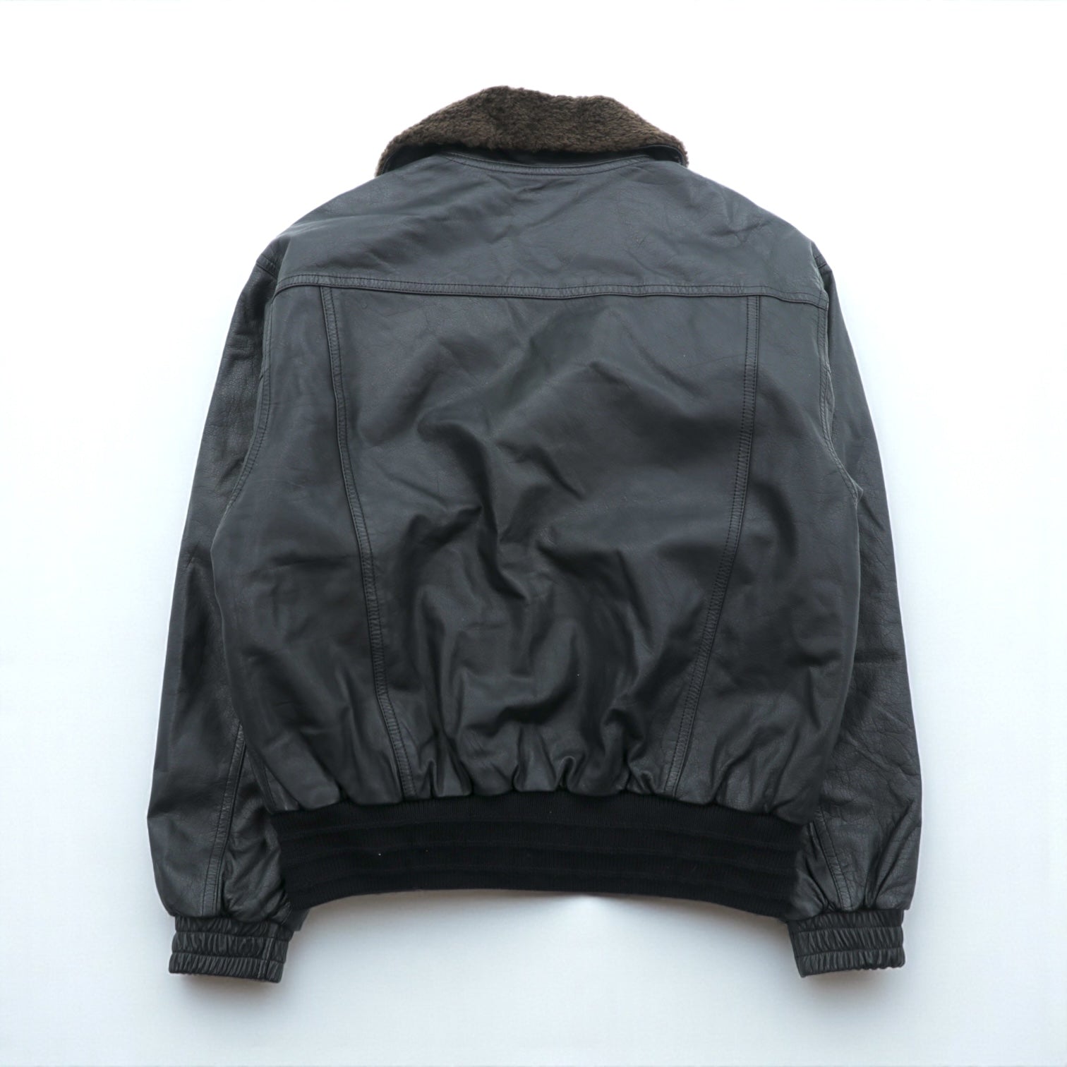 90s Vintage G-1 Leather Bomber Jacket 中綿 フライトジャケット L ブラック レザー 牛革 ボア襟