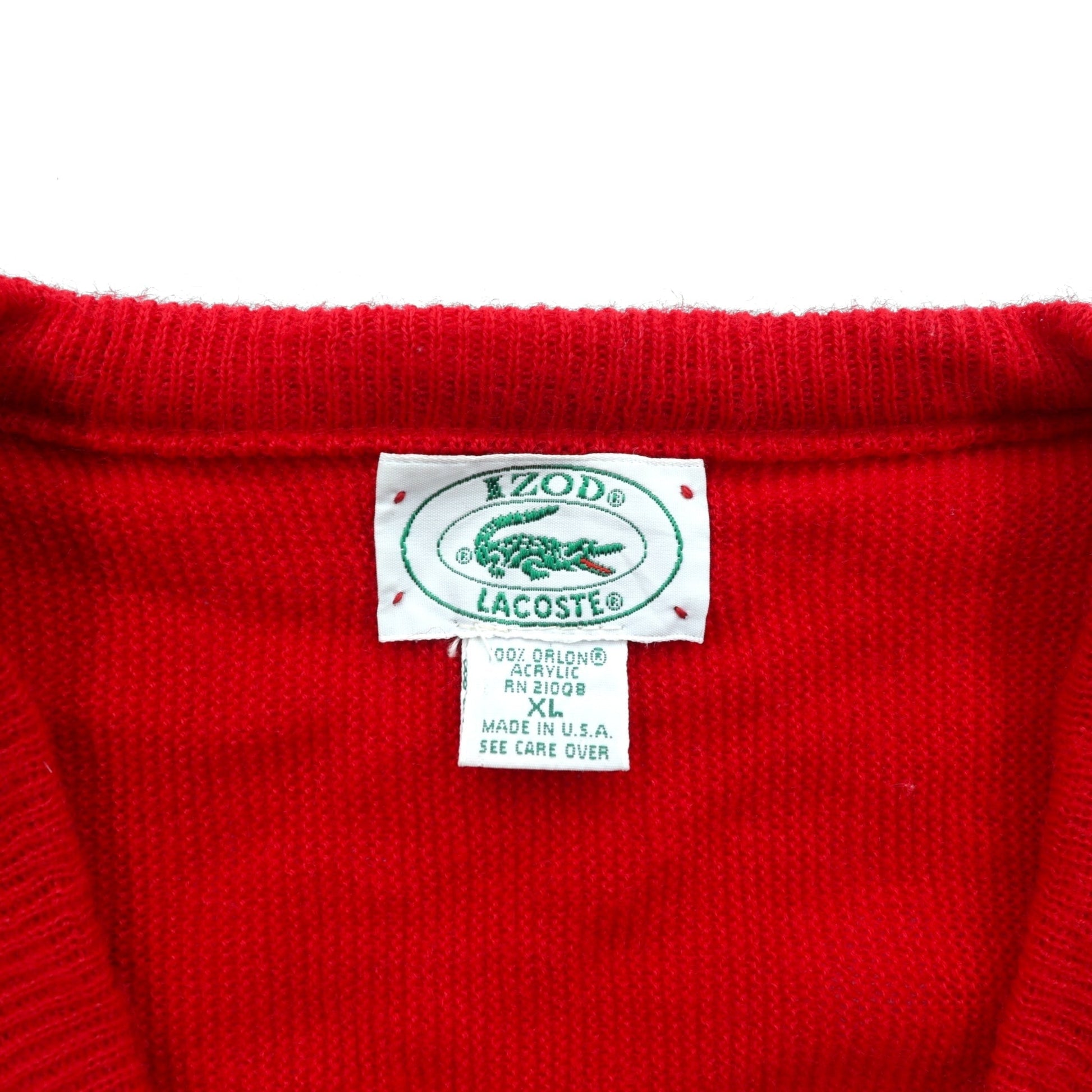 LACOSTE 80年代 USA製 Vネック ニット セーター XL レッド ワンポイントロゴ