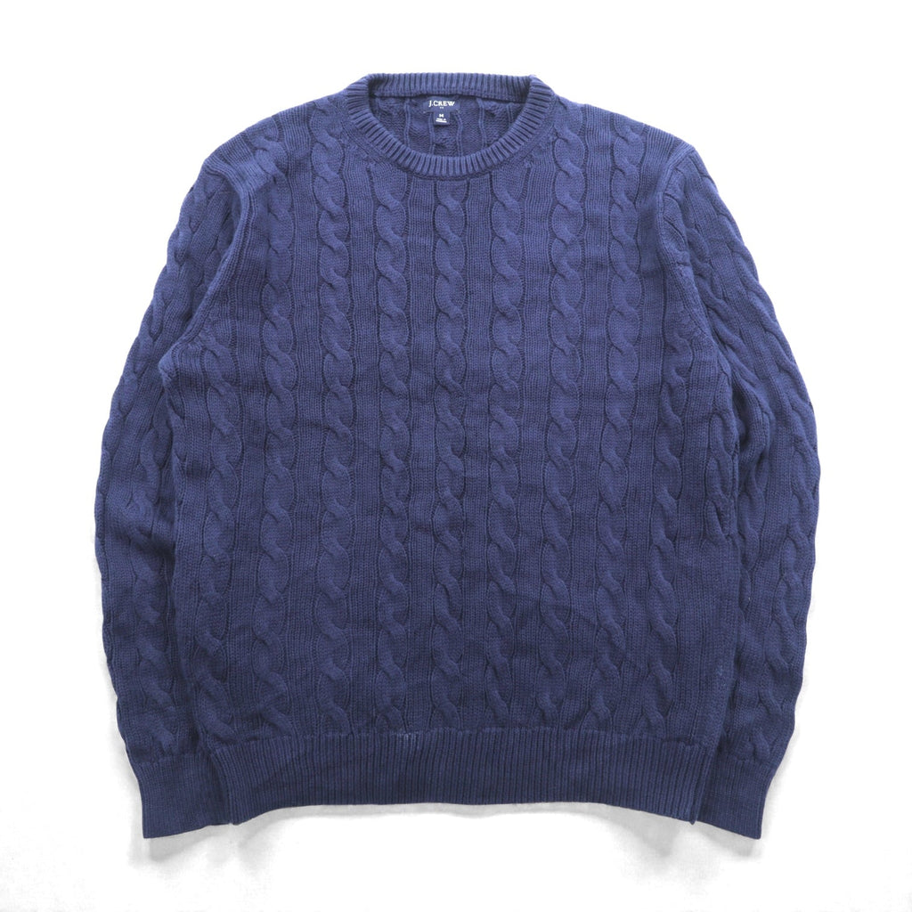 J.CREW フィッシャーマン アラン ニット セーター M ネイビー コットン ケーブル編み