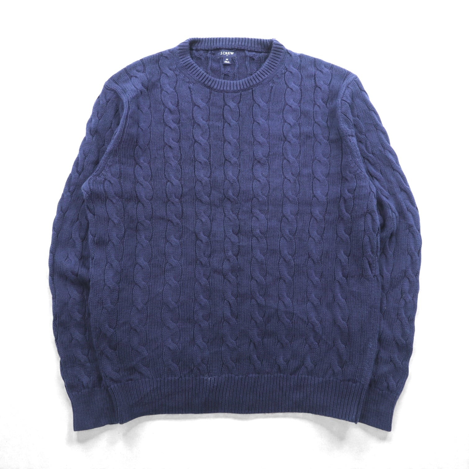 J.CREW フィッシャーマン アラン ニット セーター M ネイビー コットン ケーブル編み