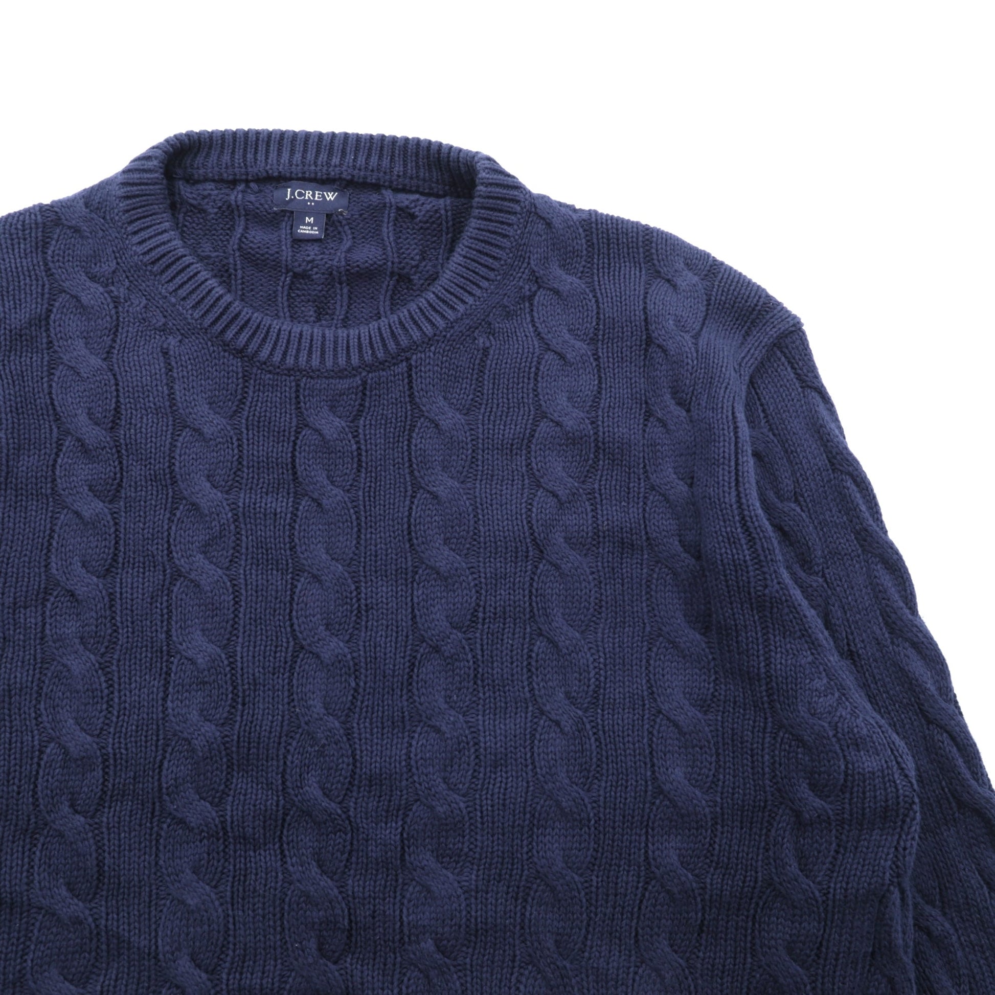 J.CREW フィッシャーマン アラン ニット セーター M ネイビー コットン ケーブル編み