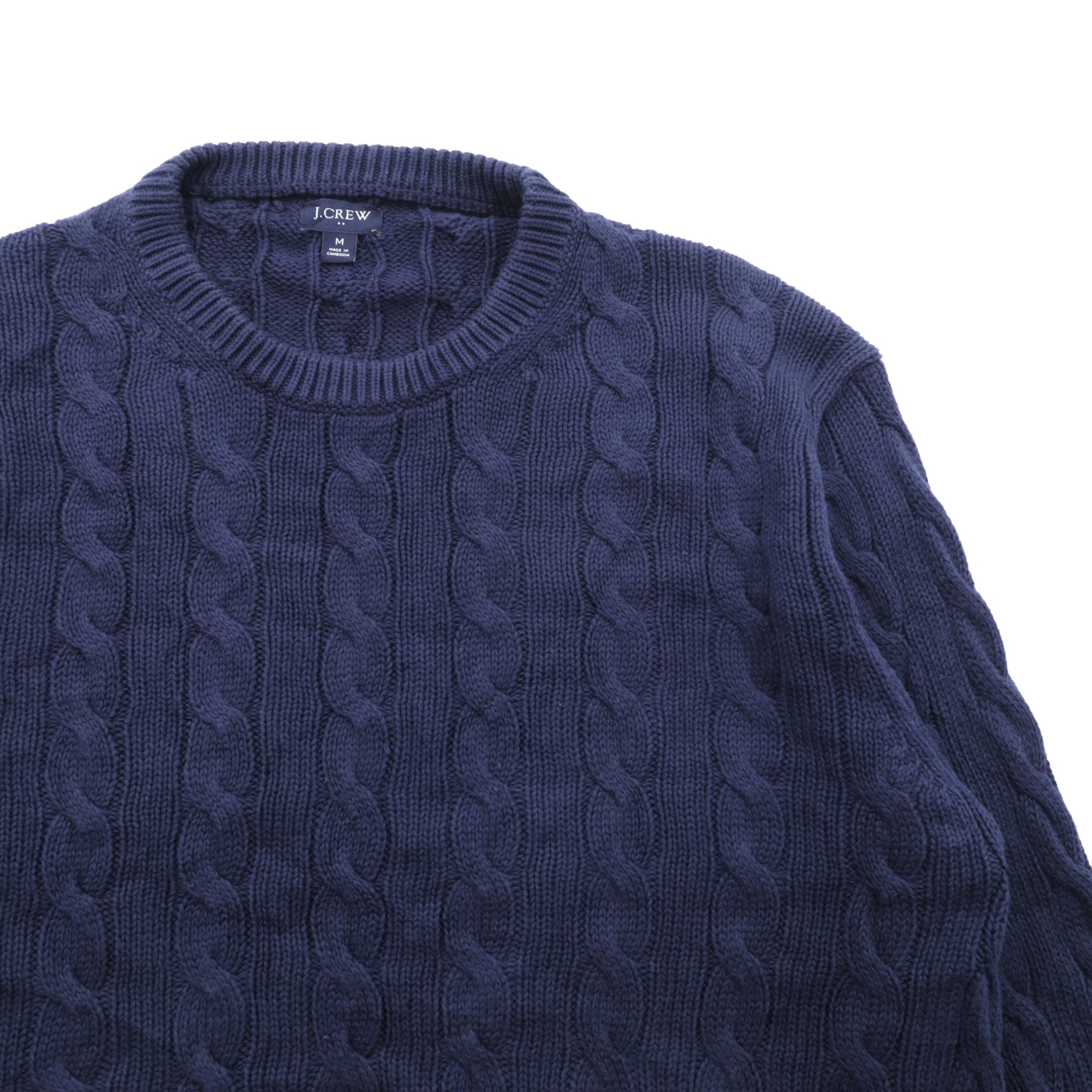 J.CREW フィッシャーマン アラン ニット セーター M ネイビー コットン ケーブル編み