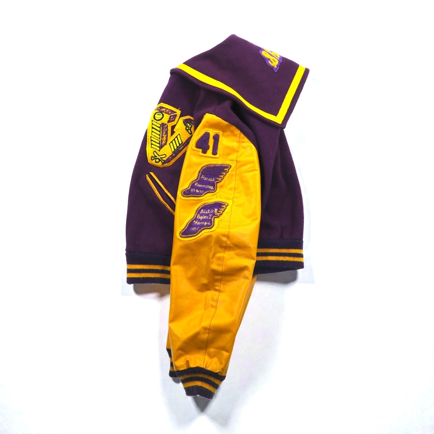 BELL'S SPORTING GOODS 70s USA Vintageスタジャンレタード  Varsity Jacket  XL ウール 袖PUレザー セーラーカラー ワッペン 短丈 70年代 USA製