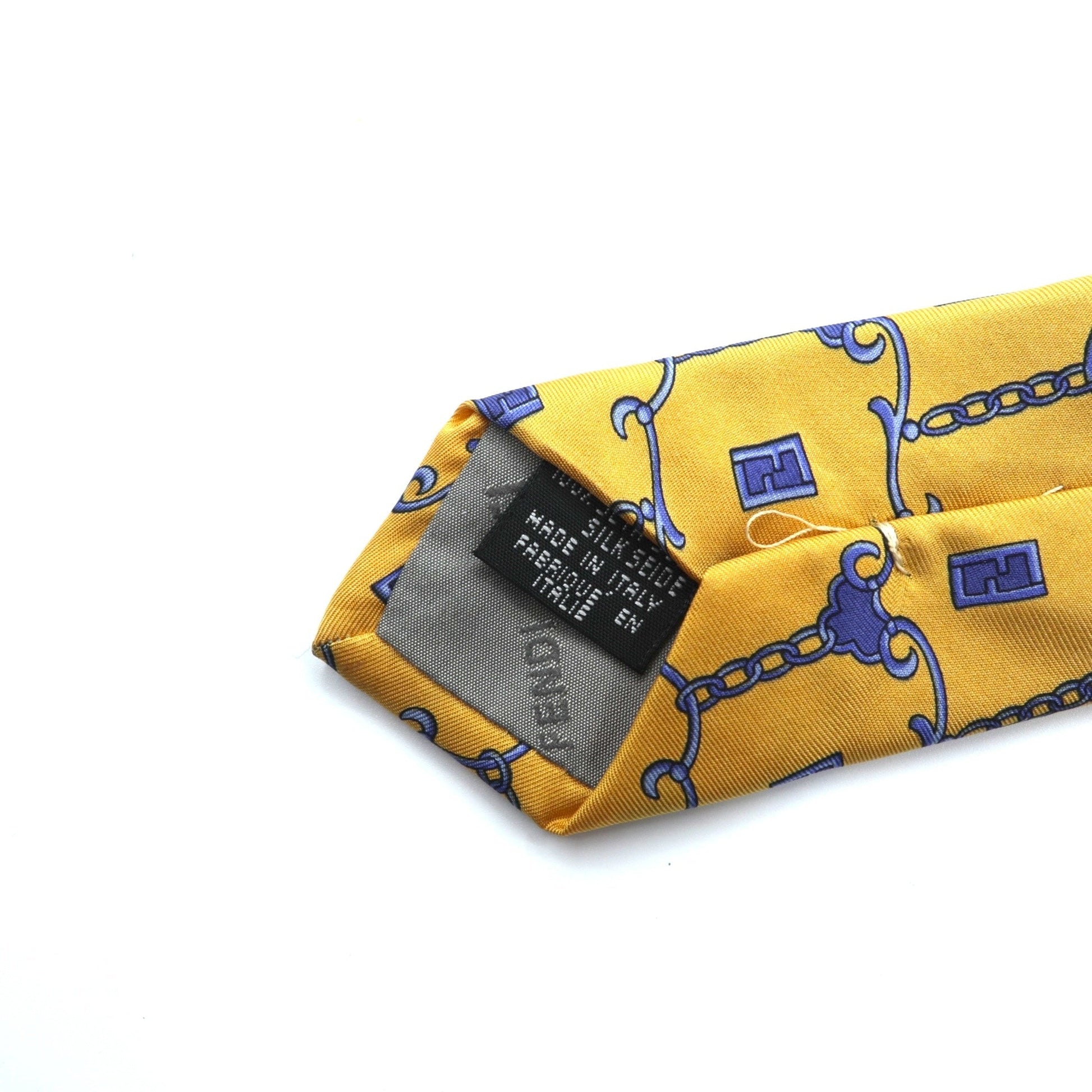 FENDI ネクタイ イエロー シルク 総柄 チェーン ズッカ cravatte イタリア製