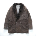 BEAMS 90年代 ショールカラー ダブルブレスト ムートンステンカラーコート M ブラウン レザー キルティング裏地 LEATHER WORKS EXCLUSIVELY BEAMS