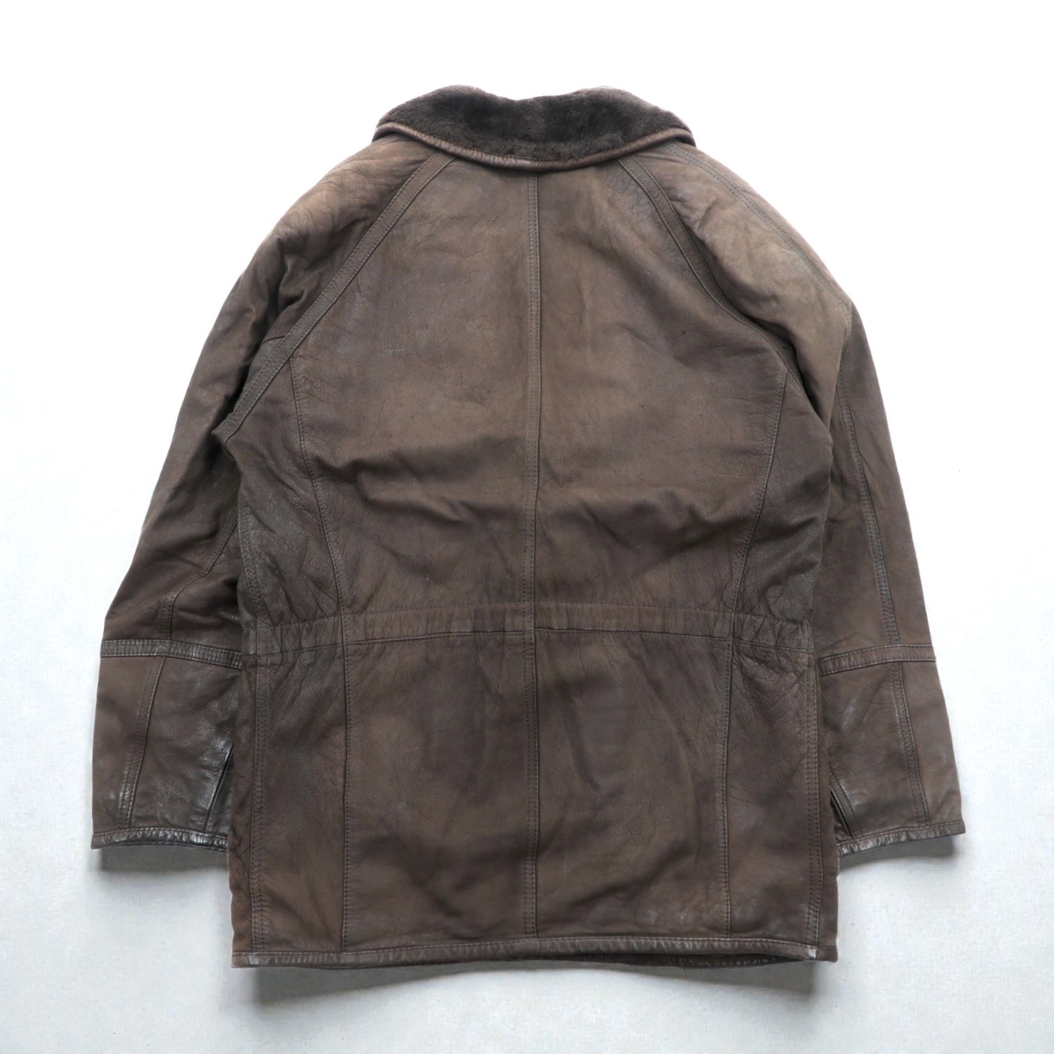 BEAMS 90年代 ショールカラー ダブルブレスト ムートンステンカラーコート M ブラウン レザー キルティング裏地 LEATHER WORKS EXCLUSIVELY BEAMS