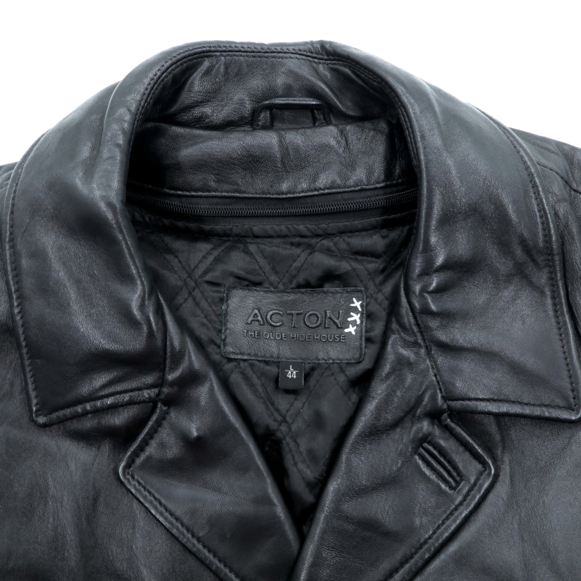 Action 90s Vintage Black Leather 3B カーコート レザー コート L キルティングライナー 着脱式 THE OLDE HIDE HOUSE