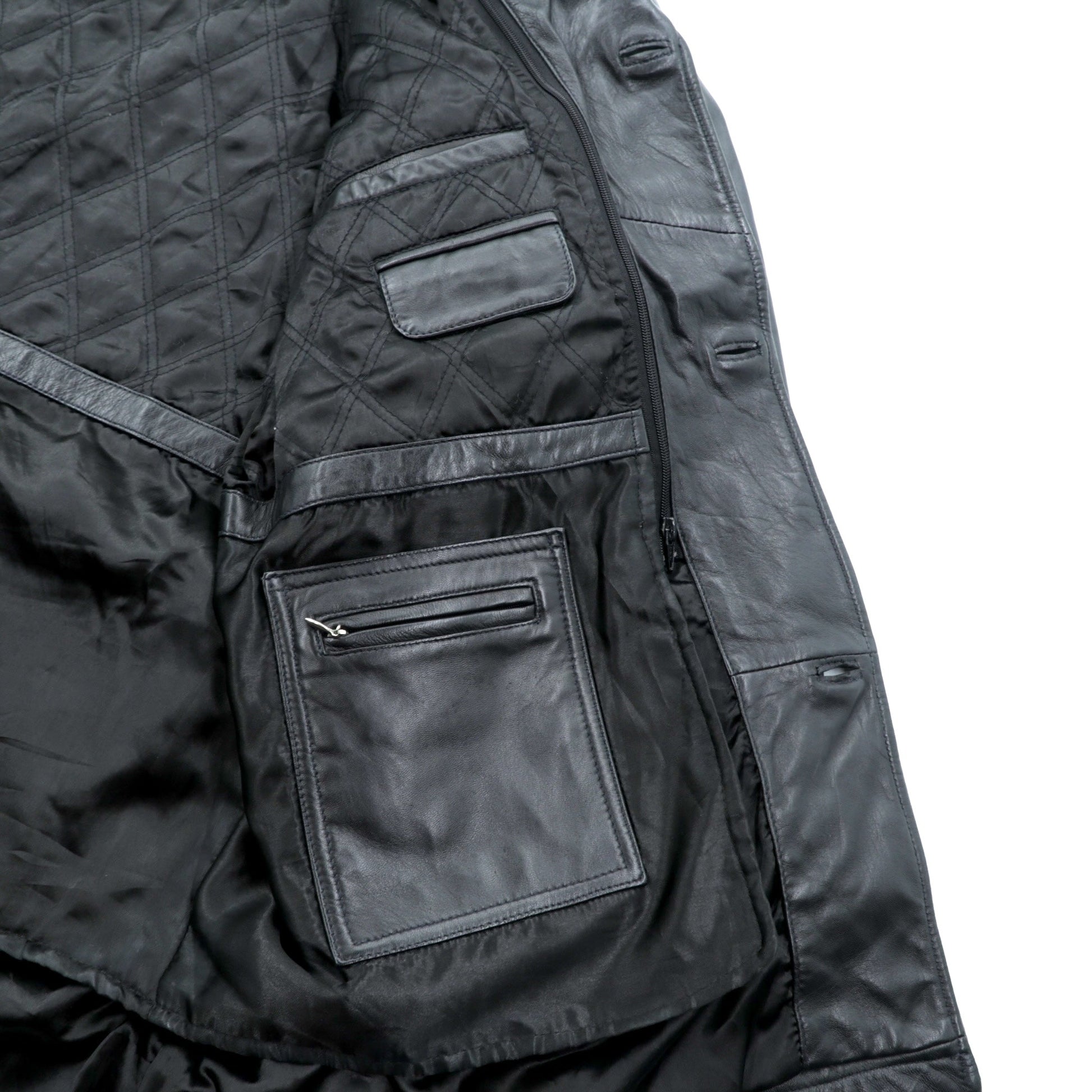 Action 90s Vintage Black Leather 3B カーコート レザー コート L キルティングライナー 着脱式 THE OLDE HIDE HOUSE