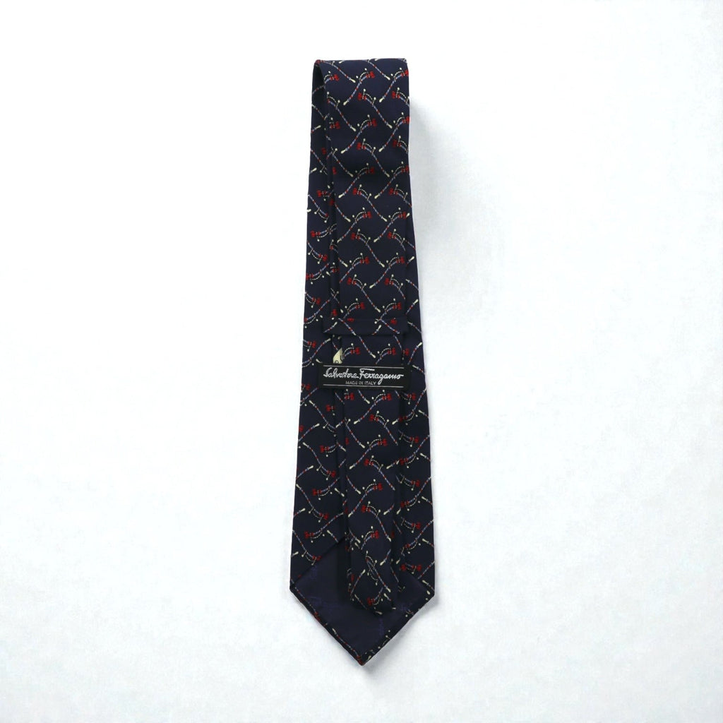 Salvatore Ferragamo ネクタイ ネイビー シルク 総柄 ロープ 馬具 イタリア製