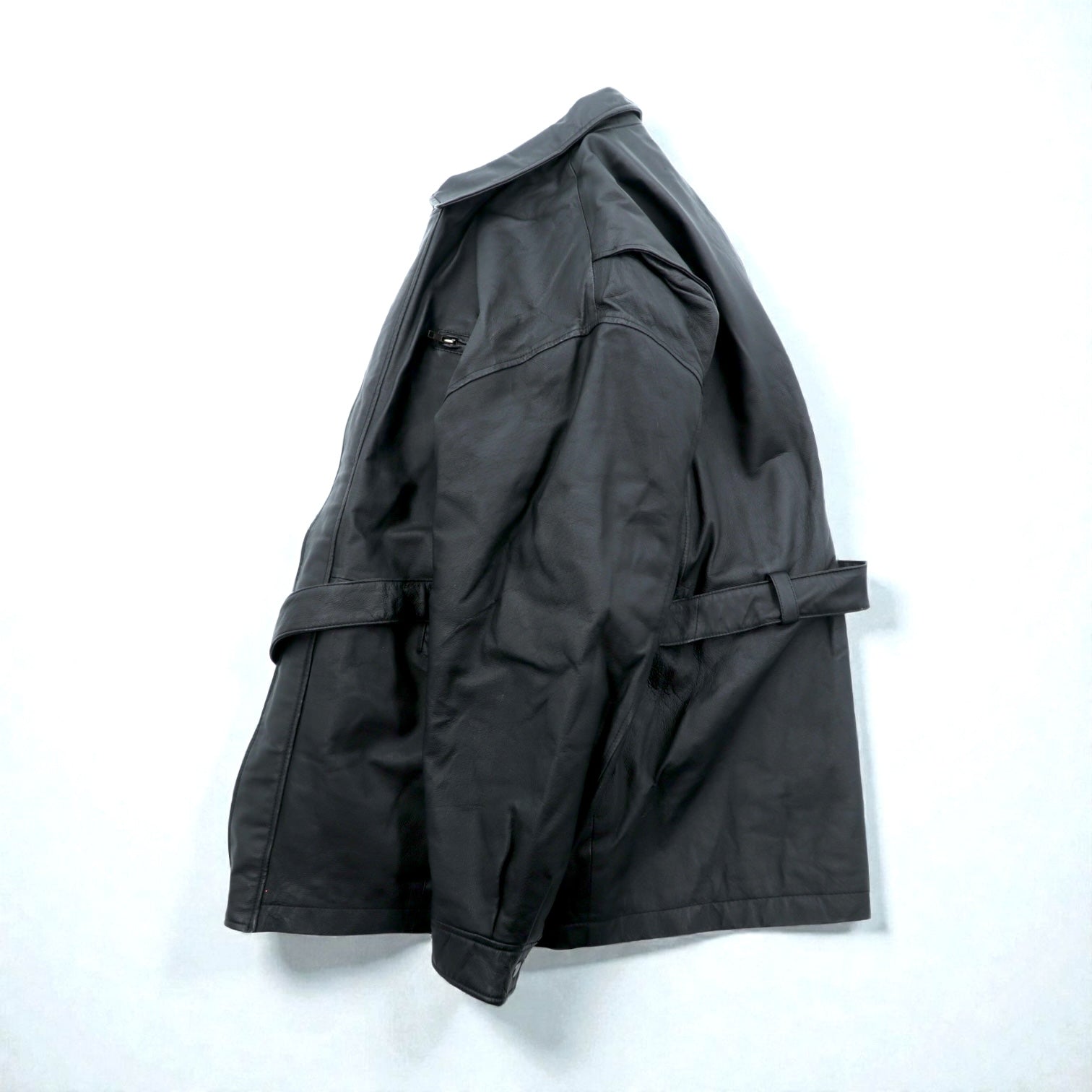 WILSONS 90s Leather Car Coar レザー カーコート チェスターコート L ブラック ウエストベルト付き 90年代