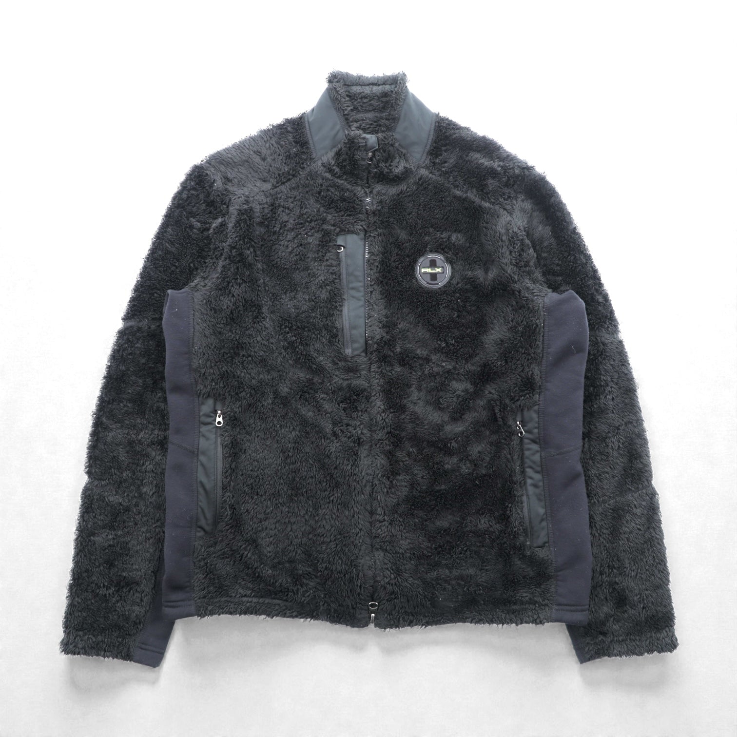 RLX Ralph Lauren ナイロン切替 フリースジャケット L ストレッチ ダブルジップ スタンドカラー ブラック